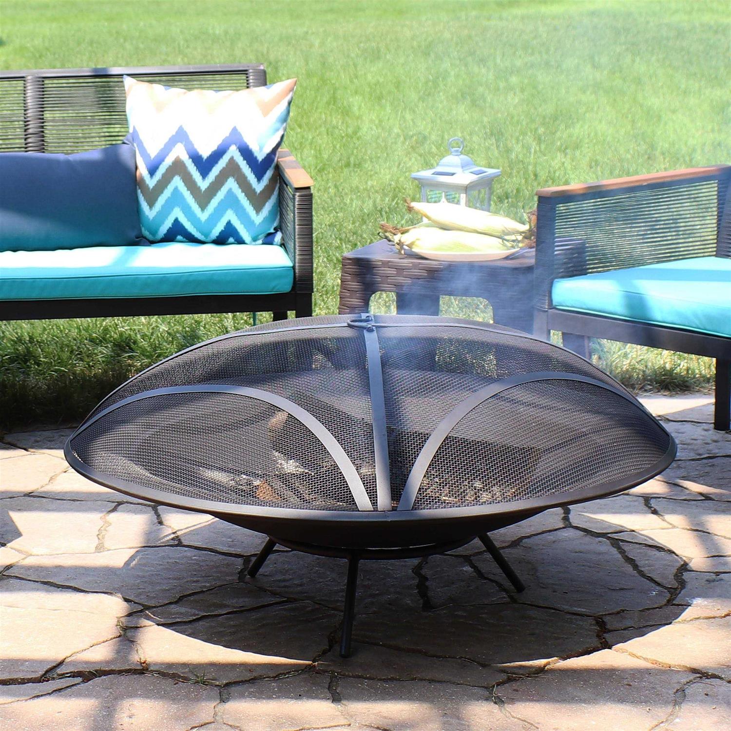 Sunnydaze Outdoor Replacement Steel Fire Pit Bowl with Spark Screen