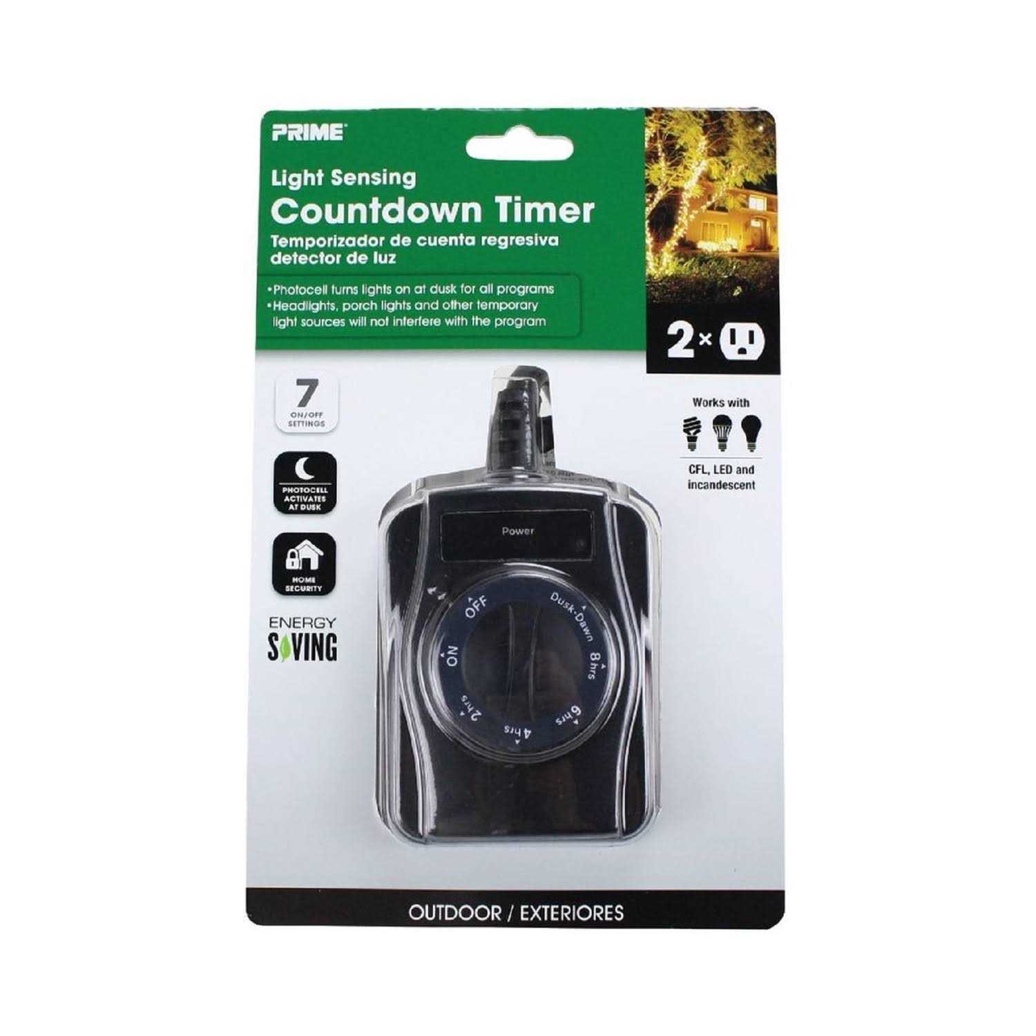 Prime Wire 2-Outlet Outdoor Countdown Timer with Photosensor