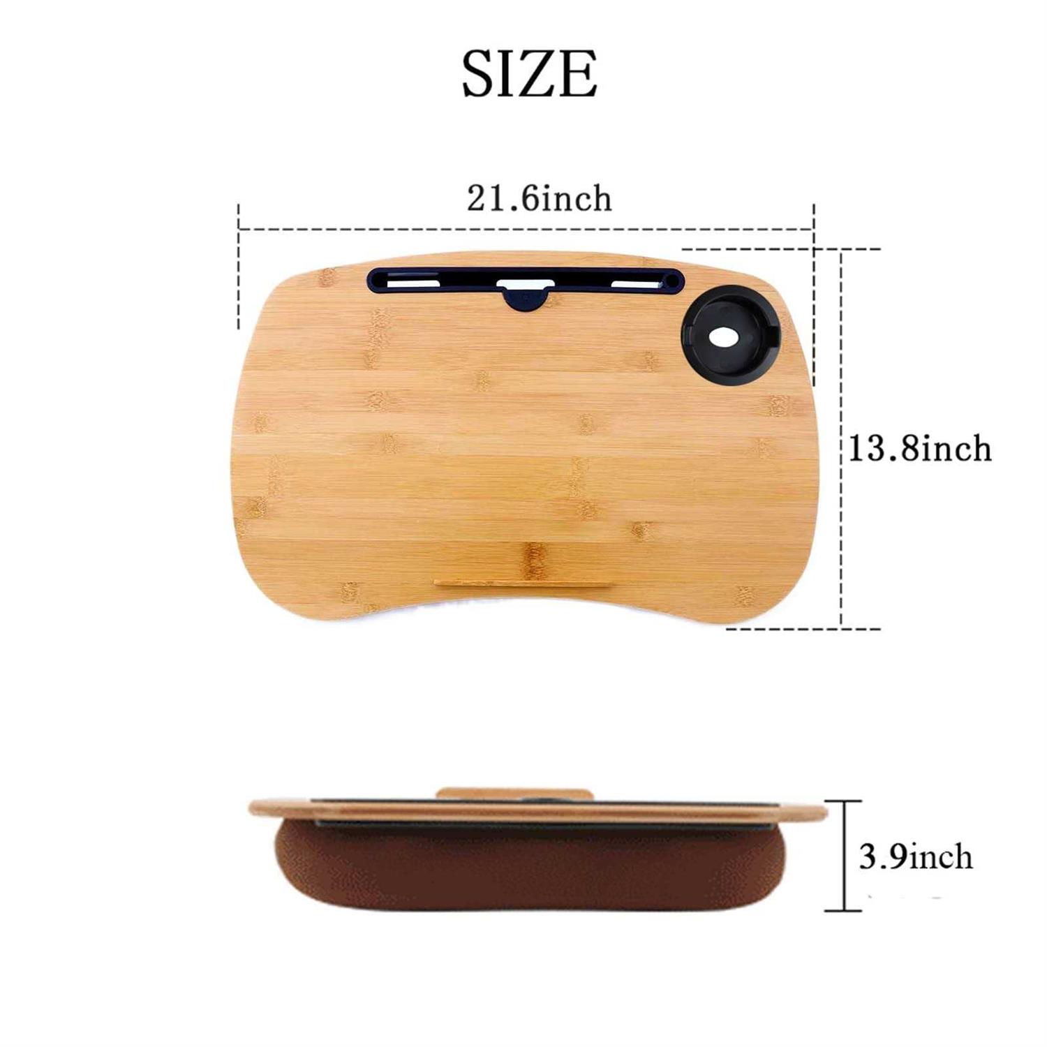 SUMISKY Lap Desk-Portable Laptop Table with Bamboo Platform Phone Holder Pillow Cushion Anti-Slip Stopper on Bed & Sofa