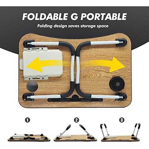 Laptop Bed Desk, Foldable Laptop Bed Table Tray with USB Ports, Storage Drawer and Cup Holder,Tablet/Phone Slot