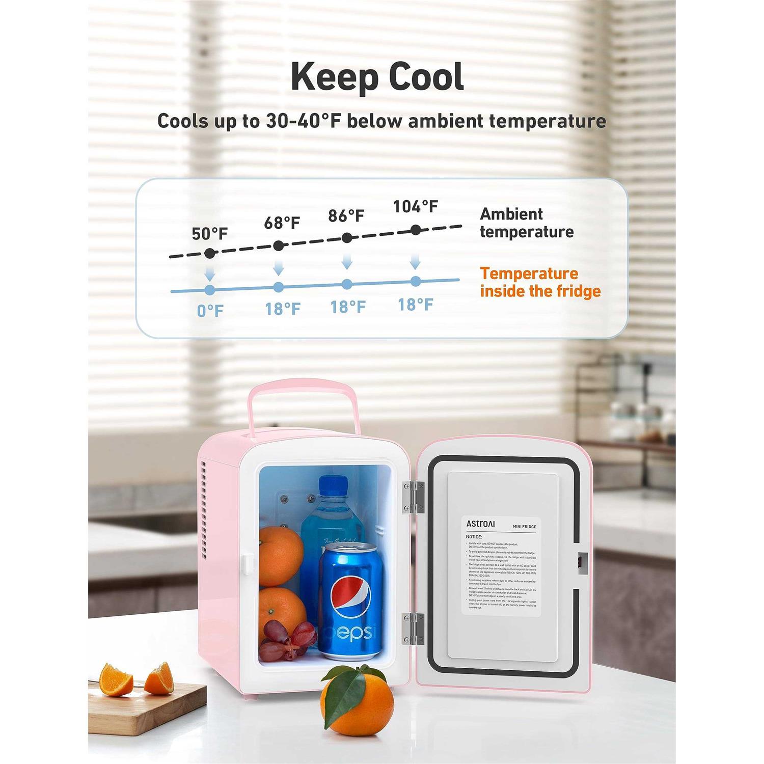 AstroAI Mini Fridge 4 Liter/6 Can AC/DC Portable Thermoelectric Cooler and Warmer for Skincare