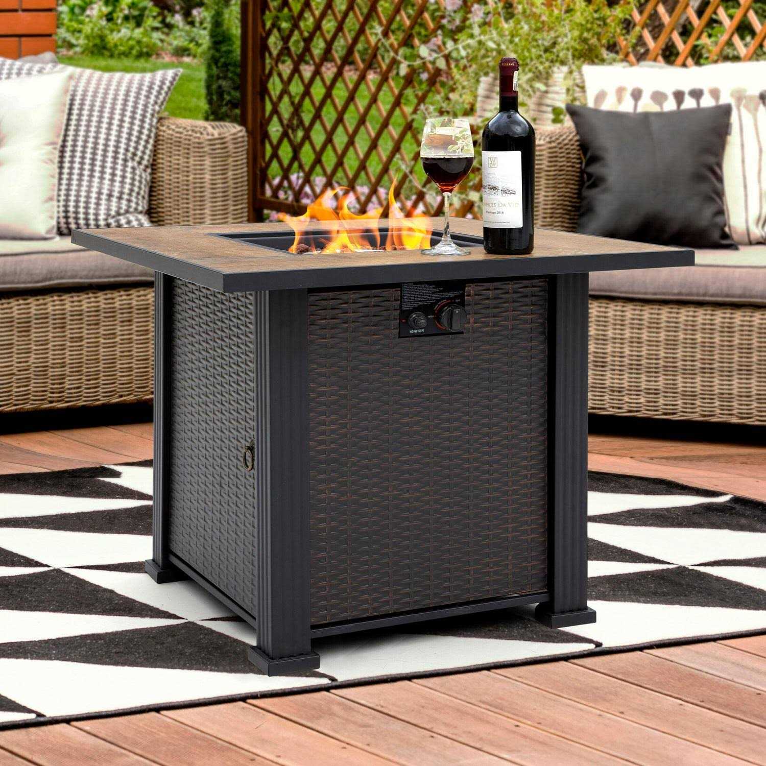 Nuu Garden 27.95-in W 40000-BTU Black Tabletop Iron Propane Gas Fire Pit Table AF011