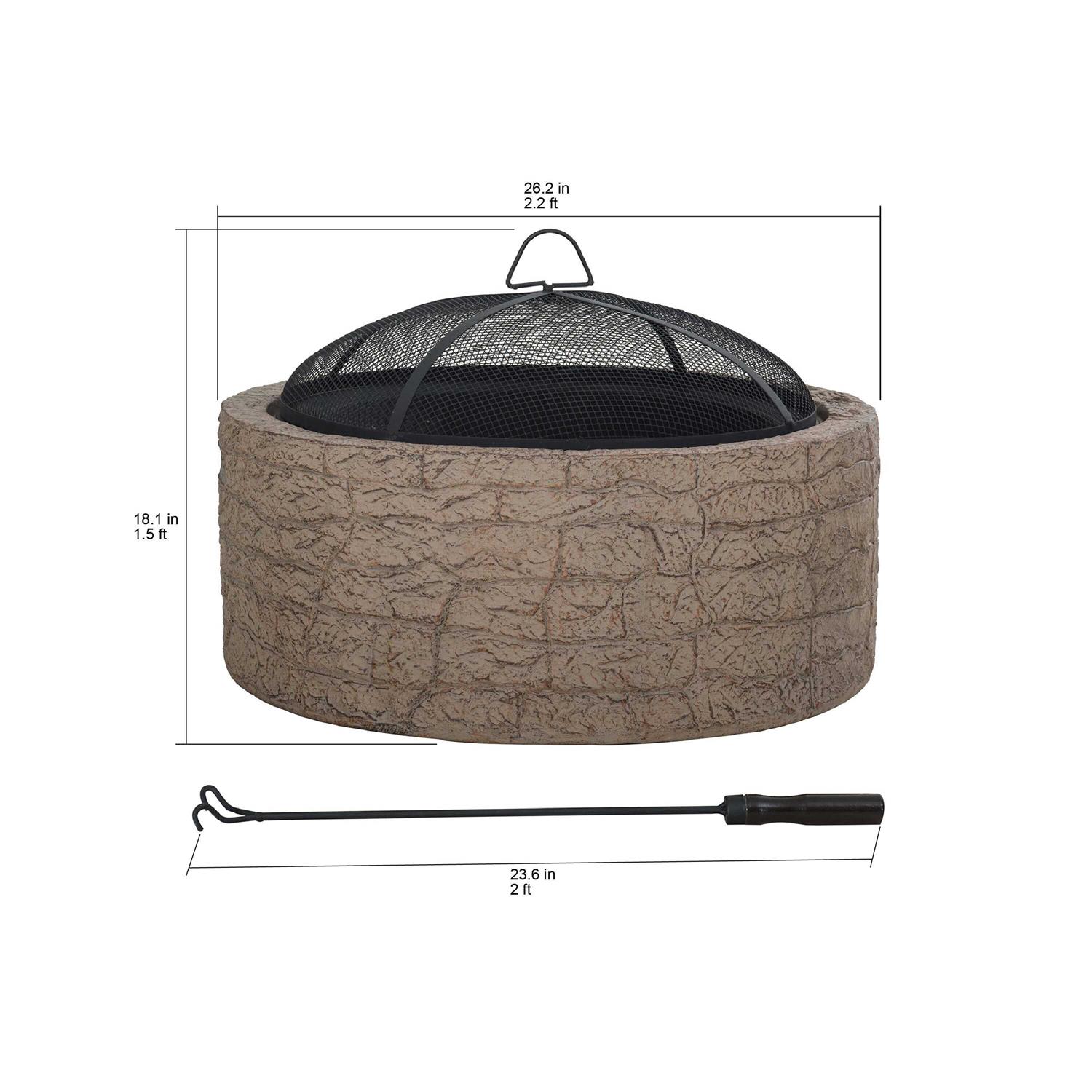 Sunjoy Stone 26 inch Round Wood-Burning Fire Pit