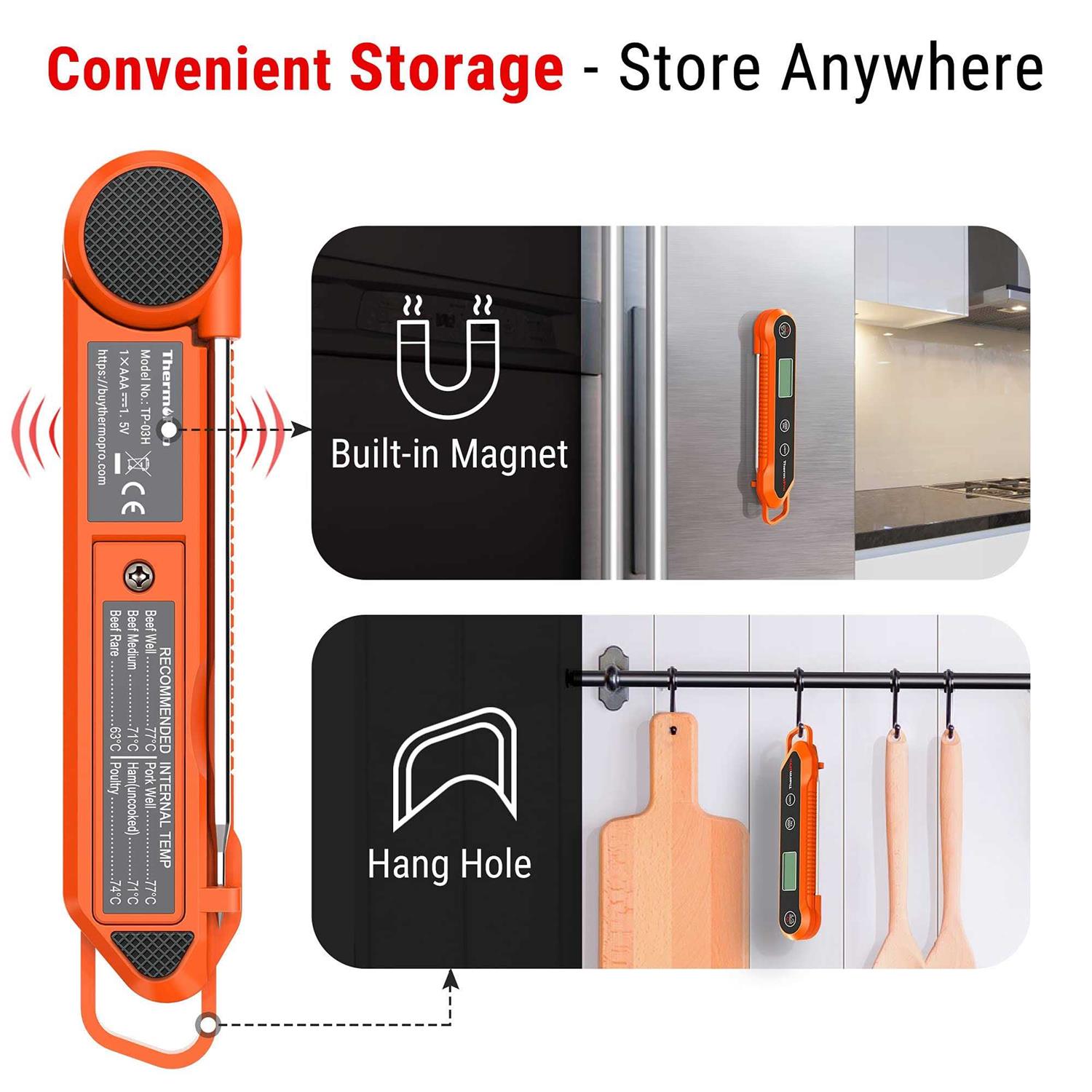 ThermoPro Digital Instant Read Meat Thermometer for Grilling Waterproof Kitchen Food LCD Thermometer with Calibration & Backlight Smoker Oil Fry