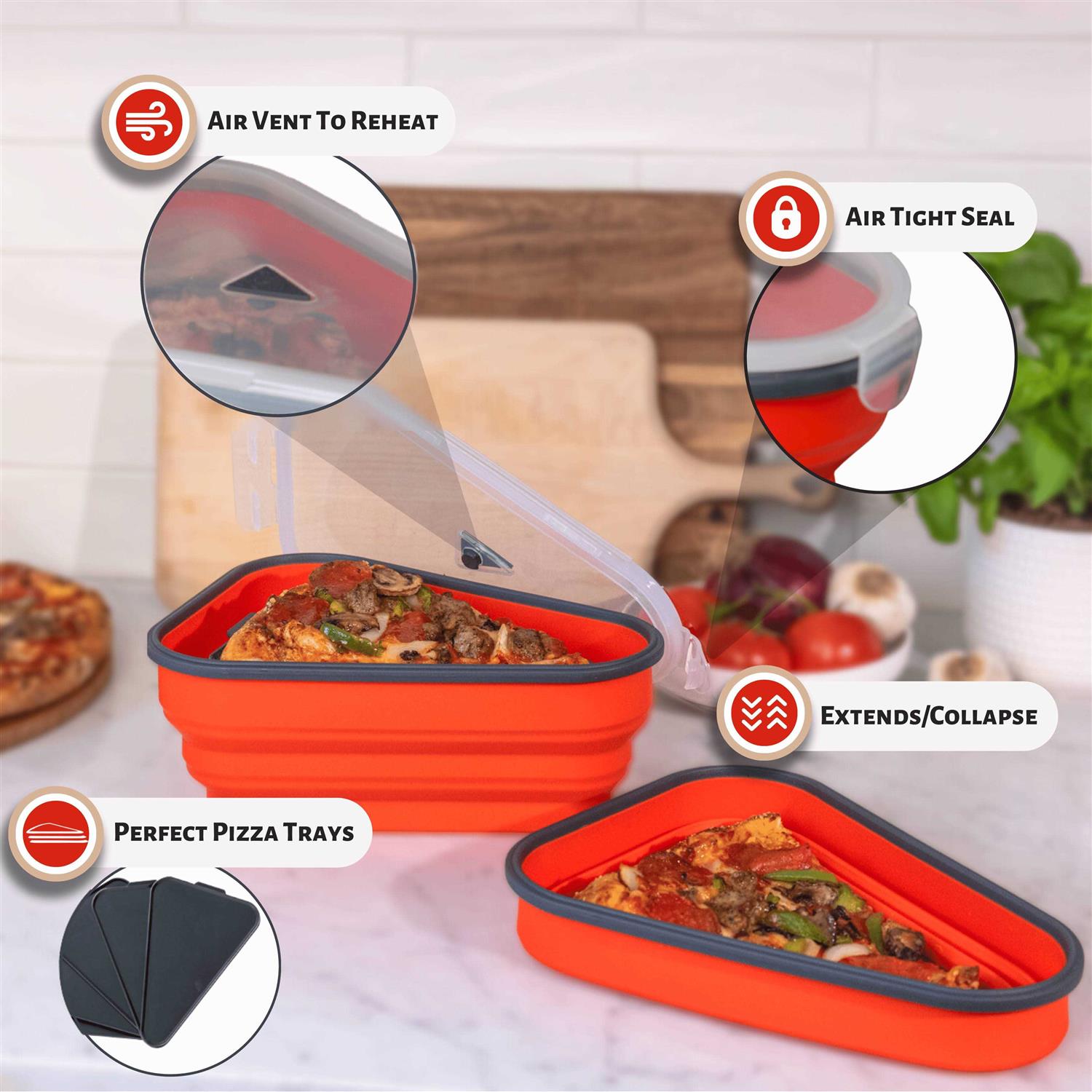Pizza Pack The Perfect Reusable Pizza Storage Container with 5 Microwavable Serving Trays