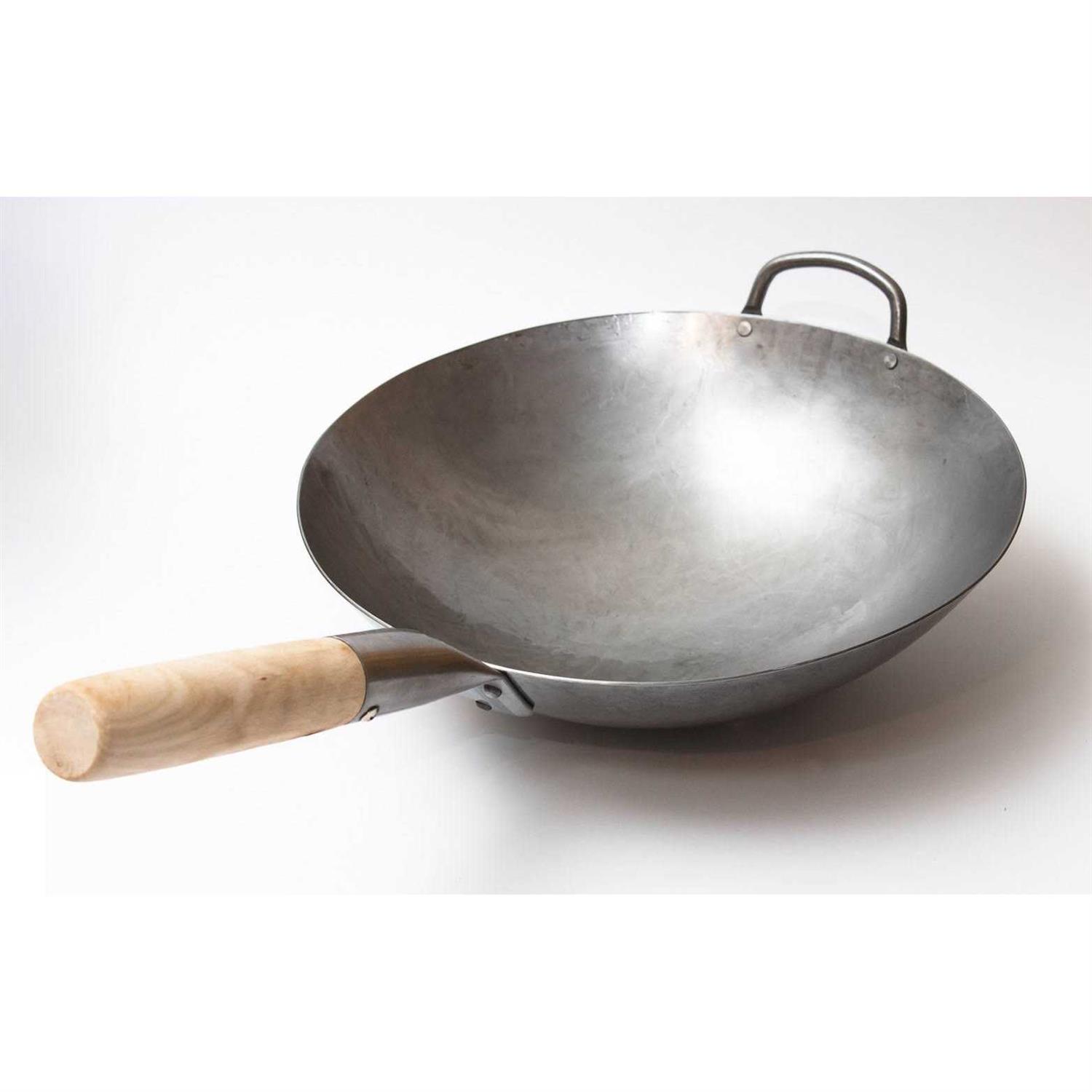 Craft Wok Traditional Hand Hammered Carbon Steel Pow Wok with Wooden and Steel Helper Handle
