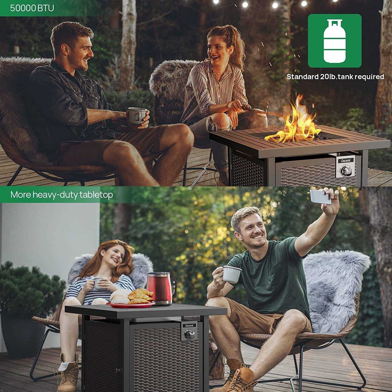 Cecarol Propane Fire Table, Outdoor Fire Pit Table With Lid And Lava