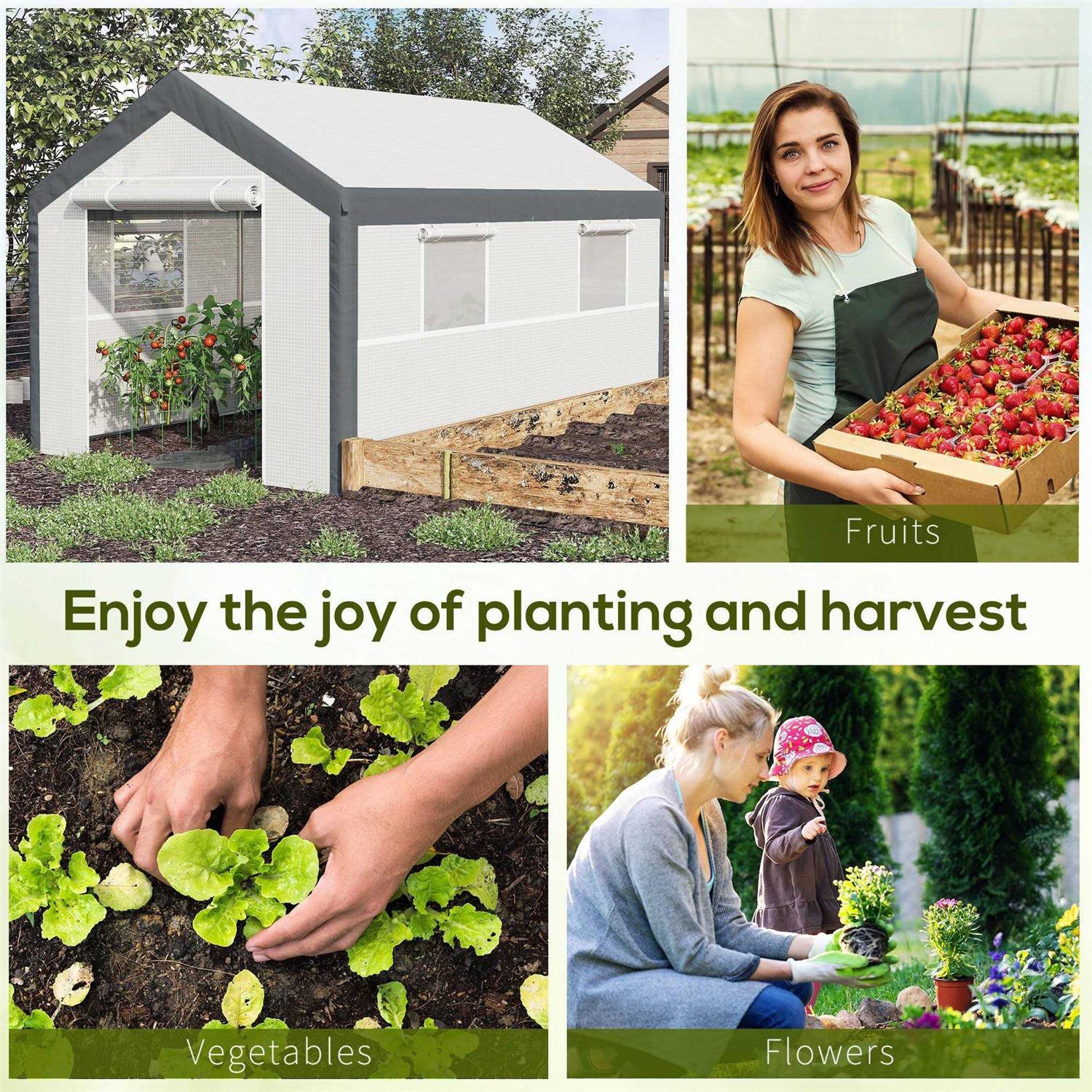 Outsunny 12′ x 7′ Walk-in Garden Greenhouse Outdoor Hot House w/ Roll Up Door