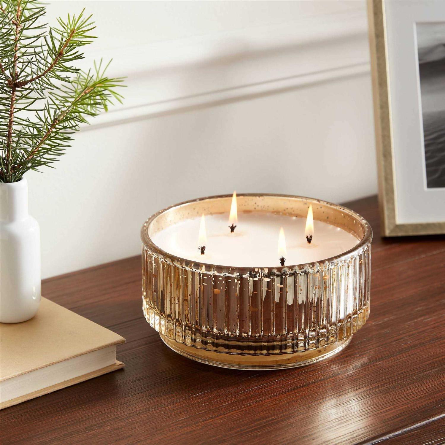 Threshold Ribbed Mercury Glass Footed Jar Candle