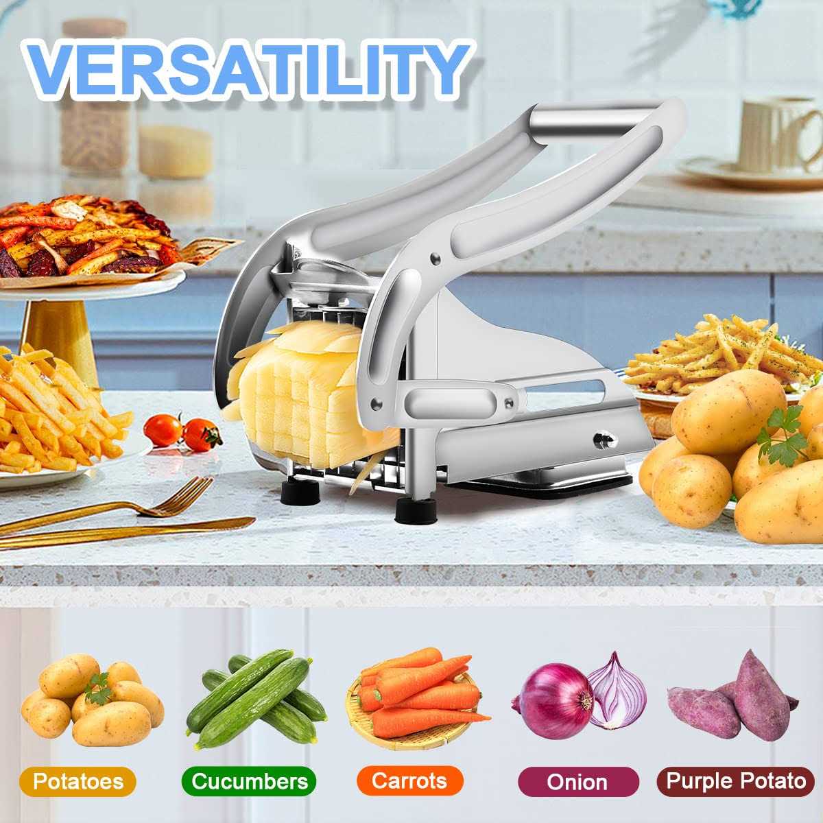 Coma French Fry Cutter with 2 Blades Professional Potato Cutter Stainless Steel