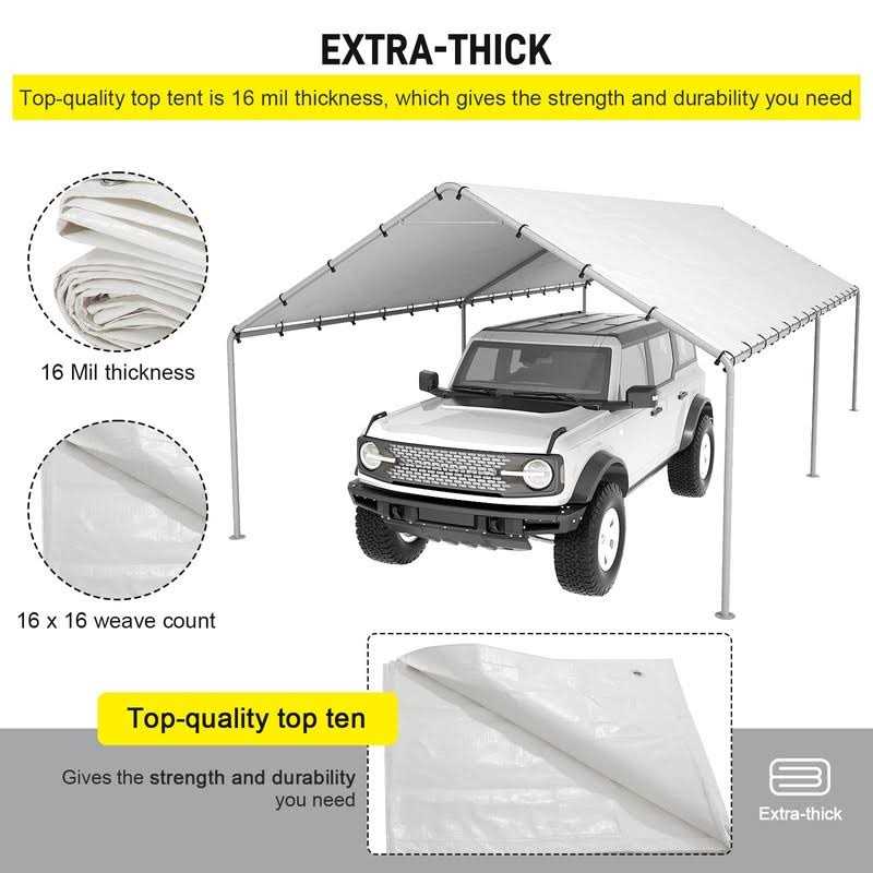DWALE 10 x 20 Ft Carport,Replacement Canopy Cover Garage Top Tent