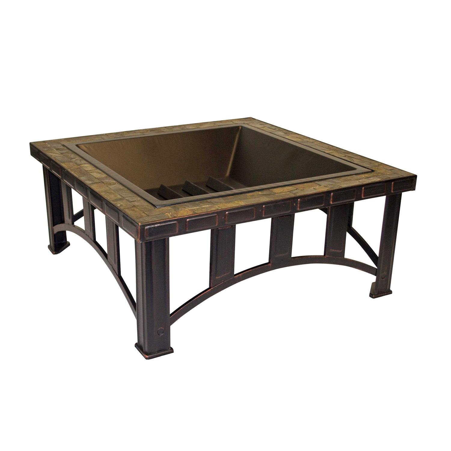 Outdoor Leisure Products Square Steel Fire Pit with Decorative Slate Hearth 5502