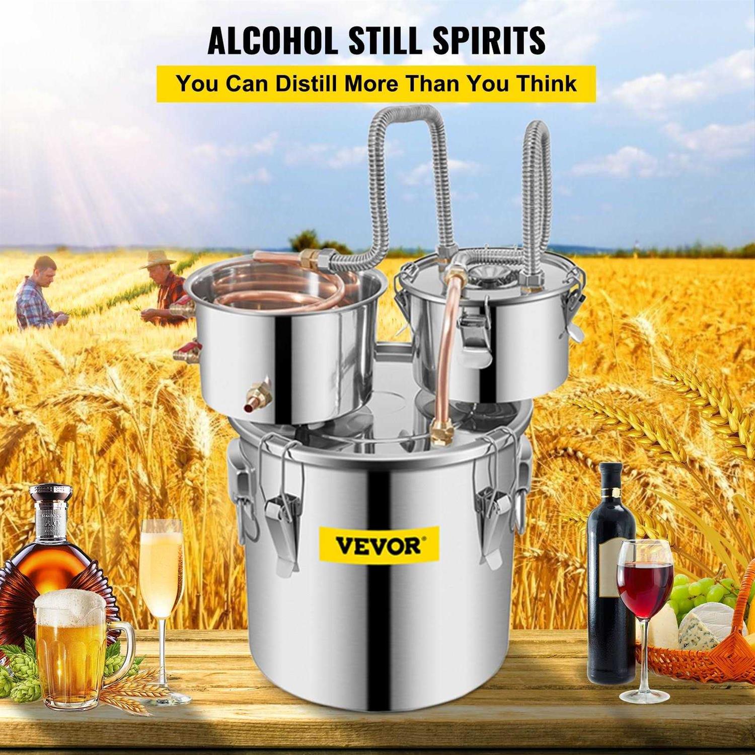 VEVOR 8 gal. Alcohol Distiller Stainless Steel Double Thumper Keg Home Brewing Kit with Copper Tube and Water Pump