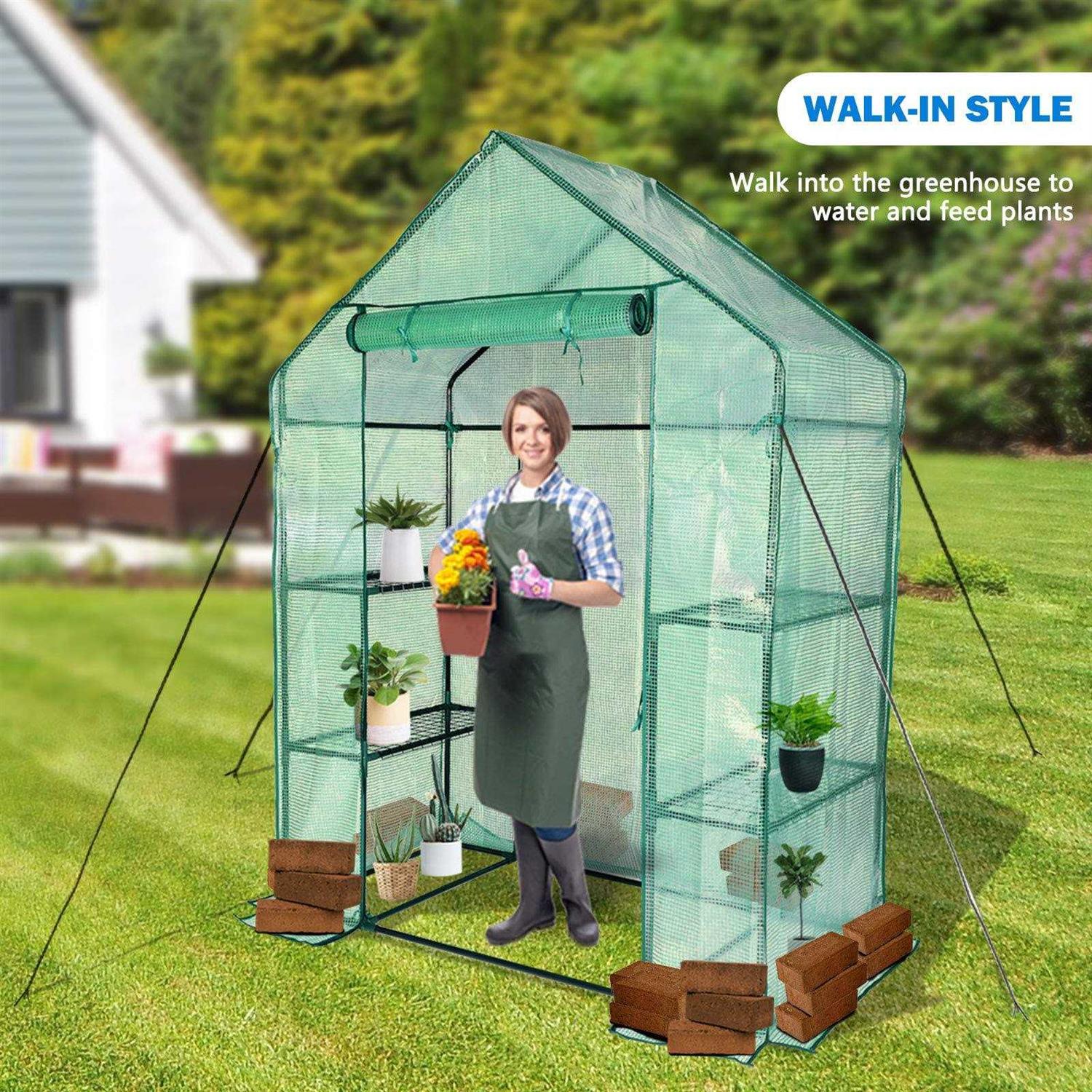 Sv Scool Value Small Greenhouse for Outdoors Mini Walk in Greenhouse Portable Greenhouse with Roll-up Zipper Entry Door and Anchors for Stability