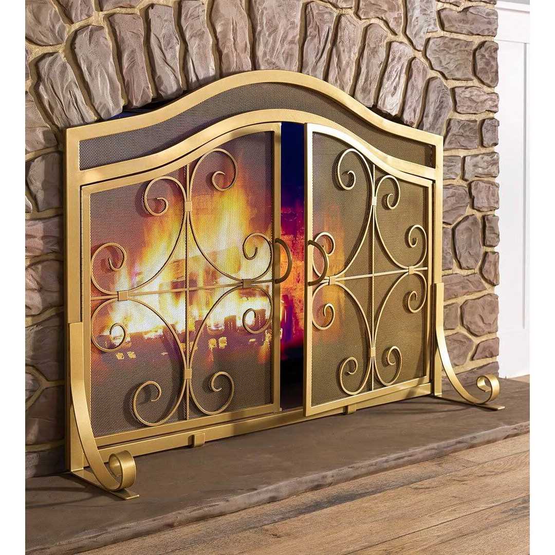 Plow & Hearth Small Crest Fireplace Screen with Doors