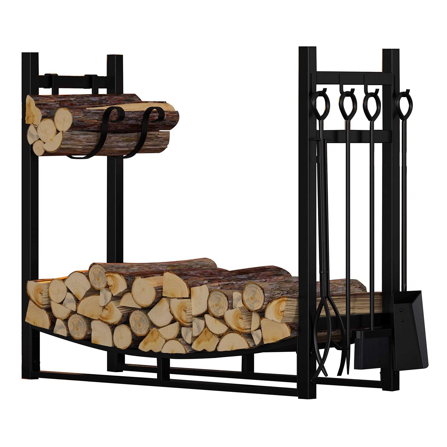 Fire Beauty Fireplace Log Rack With Kindling Holder Firewood Holder For Wood Storage Storage Log Holder Include 4 Tools
