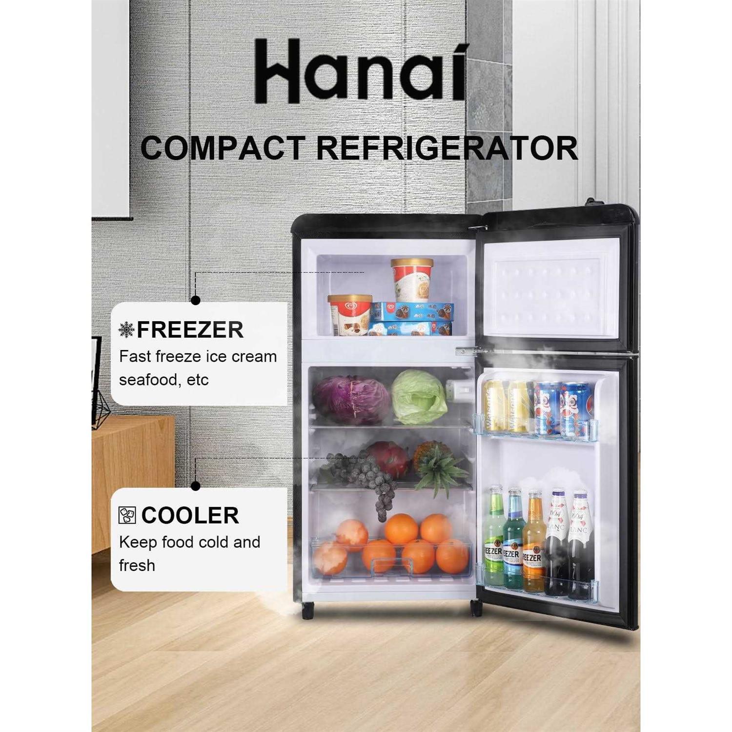 Wanai Compact Refrigerator 3.2 Cu.Ft Retro Fridge with Freezer 2 Door Mini Refrigerator