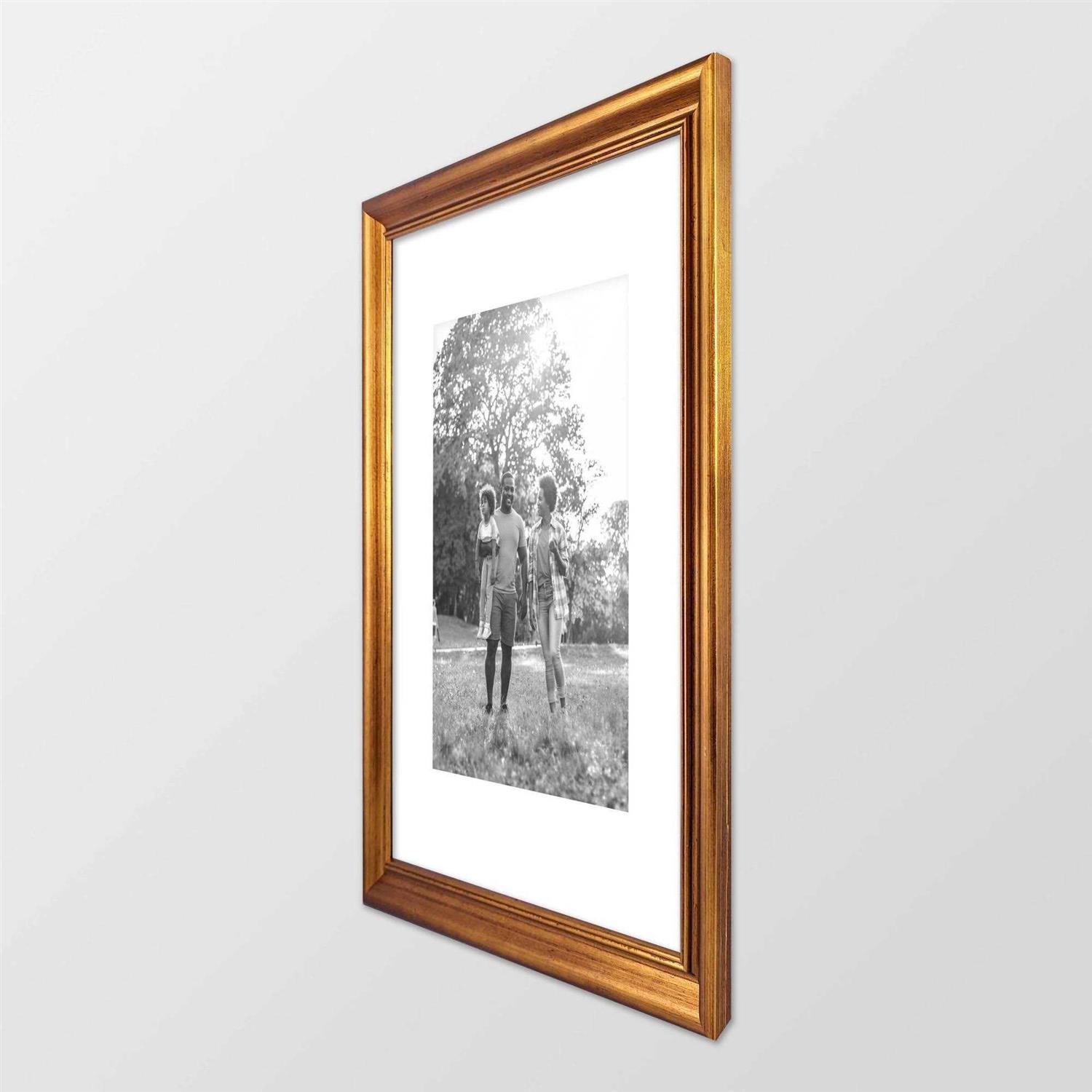 Threshold 11 x 14 Matted Wood Antique Wall Frame Brass