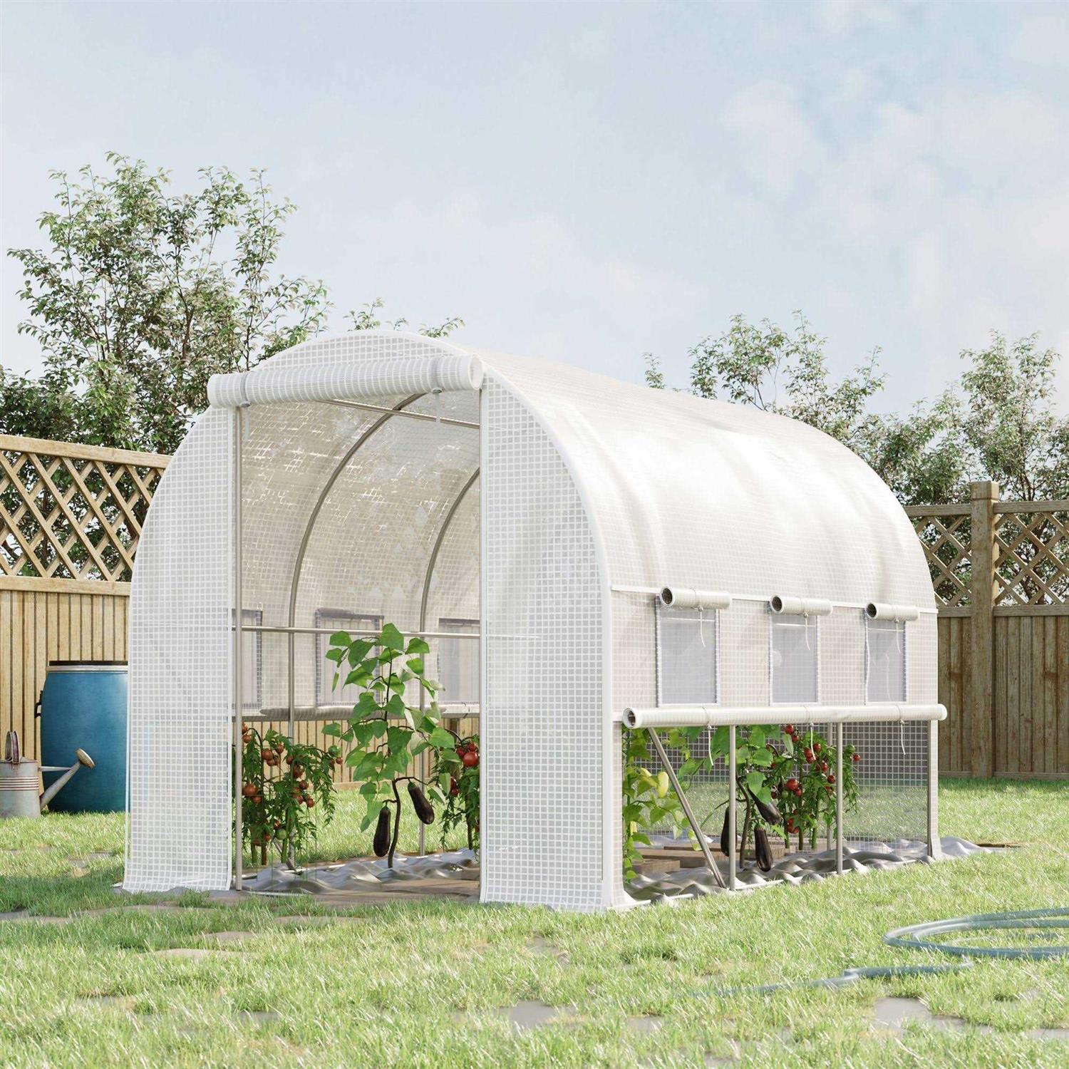 Outsunny 10′ x 7′ x 7′ Walk-in Tunnel Greenhouse with Quality PE Cover, Zipper Doors and Mesh Windows