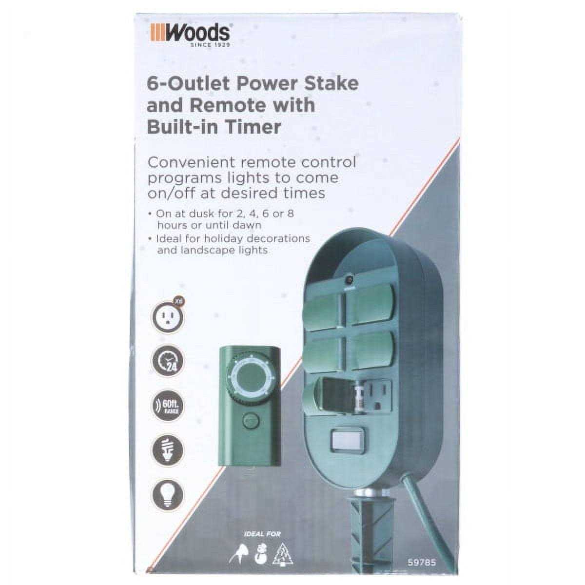 Woods 6 Outlet Power Stake with Timer & Remote Control