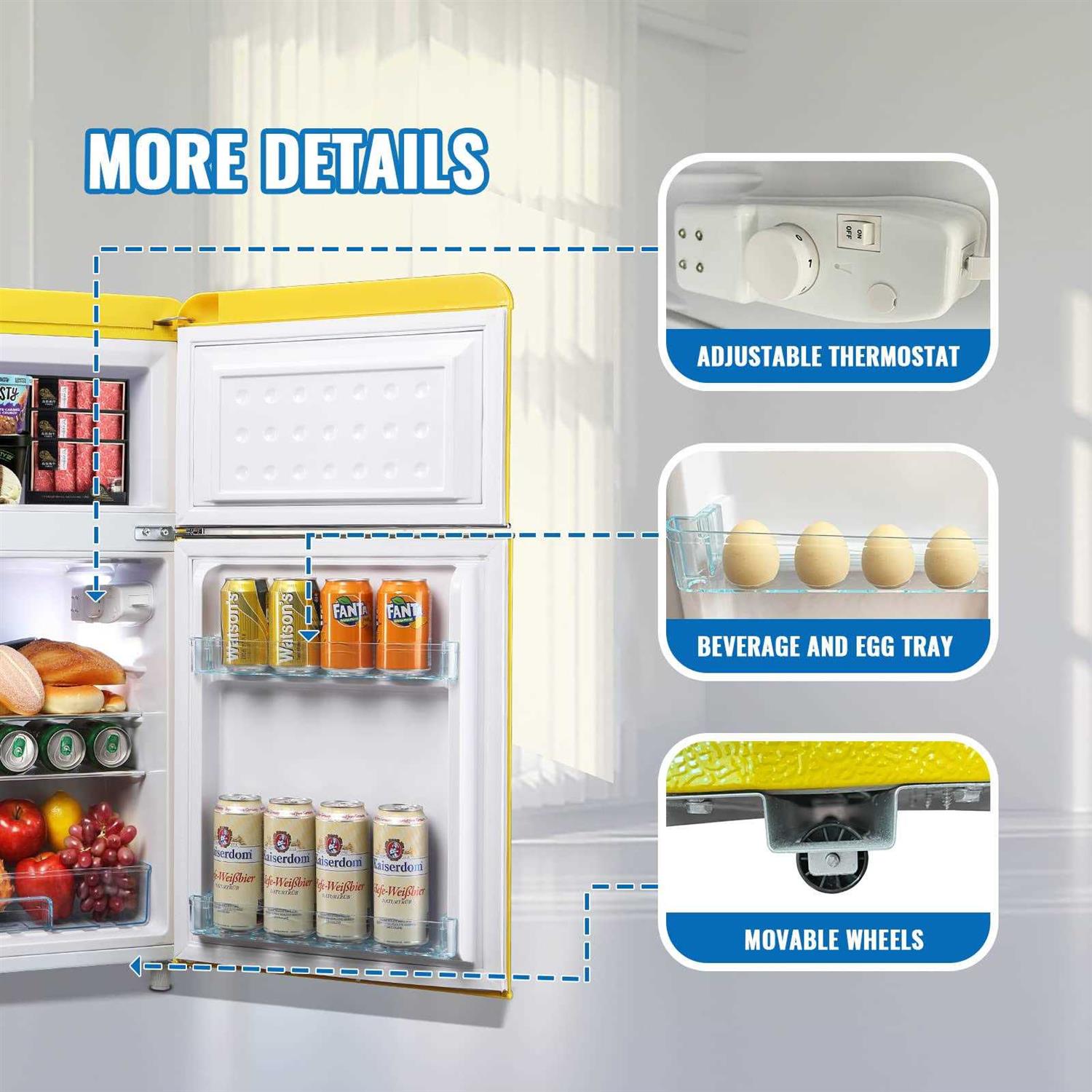 Wanai Compact Refrigerator 3.2 Cu.Ft Retro Fridge with Freezer 2 Door Mini Refrigerator