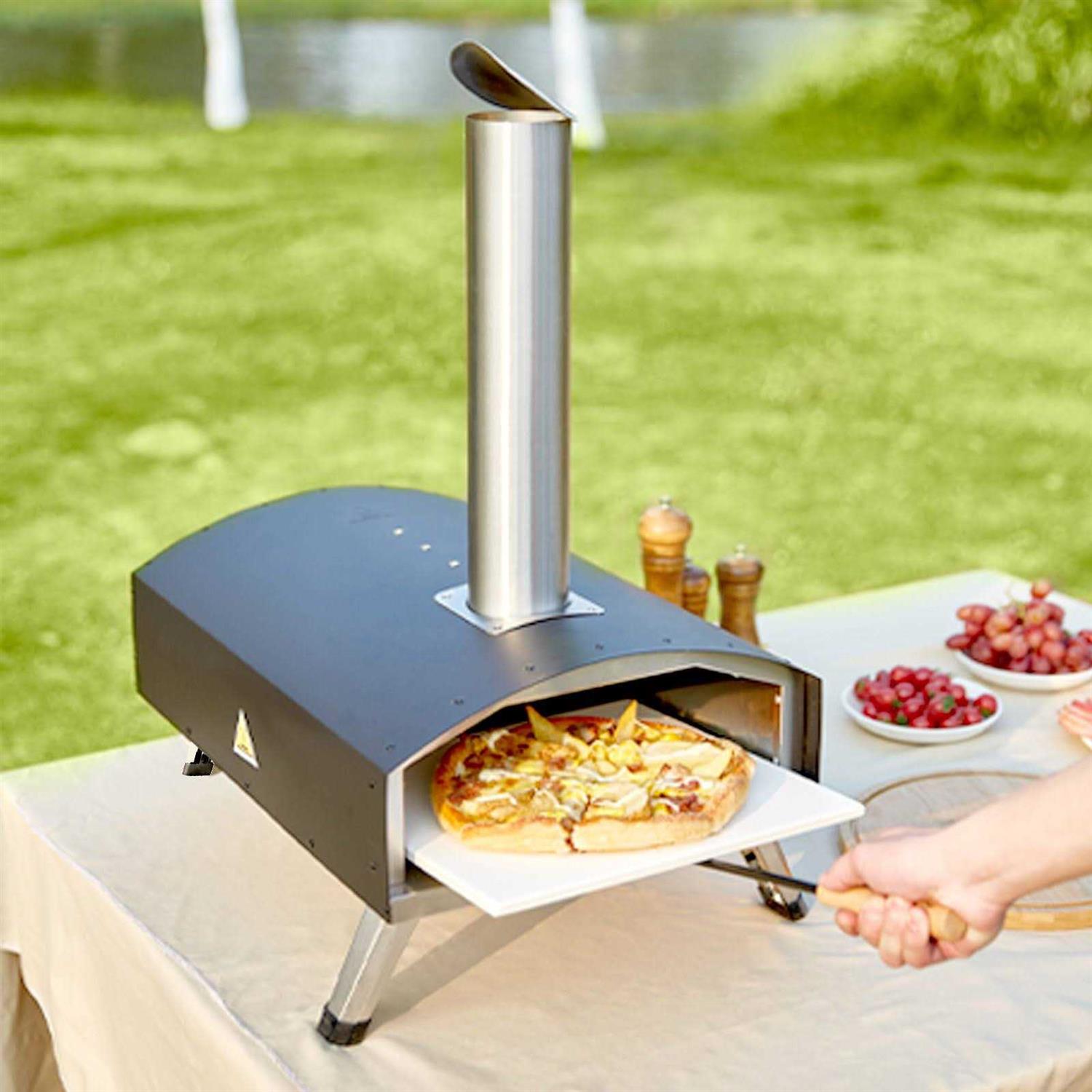 VEVOR 12 in. Wood and Charcoal-Fired Outdoor Pizza Oven Stainless Steel Pizza Grill with Pizza Stone for Camping