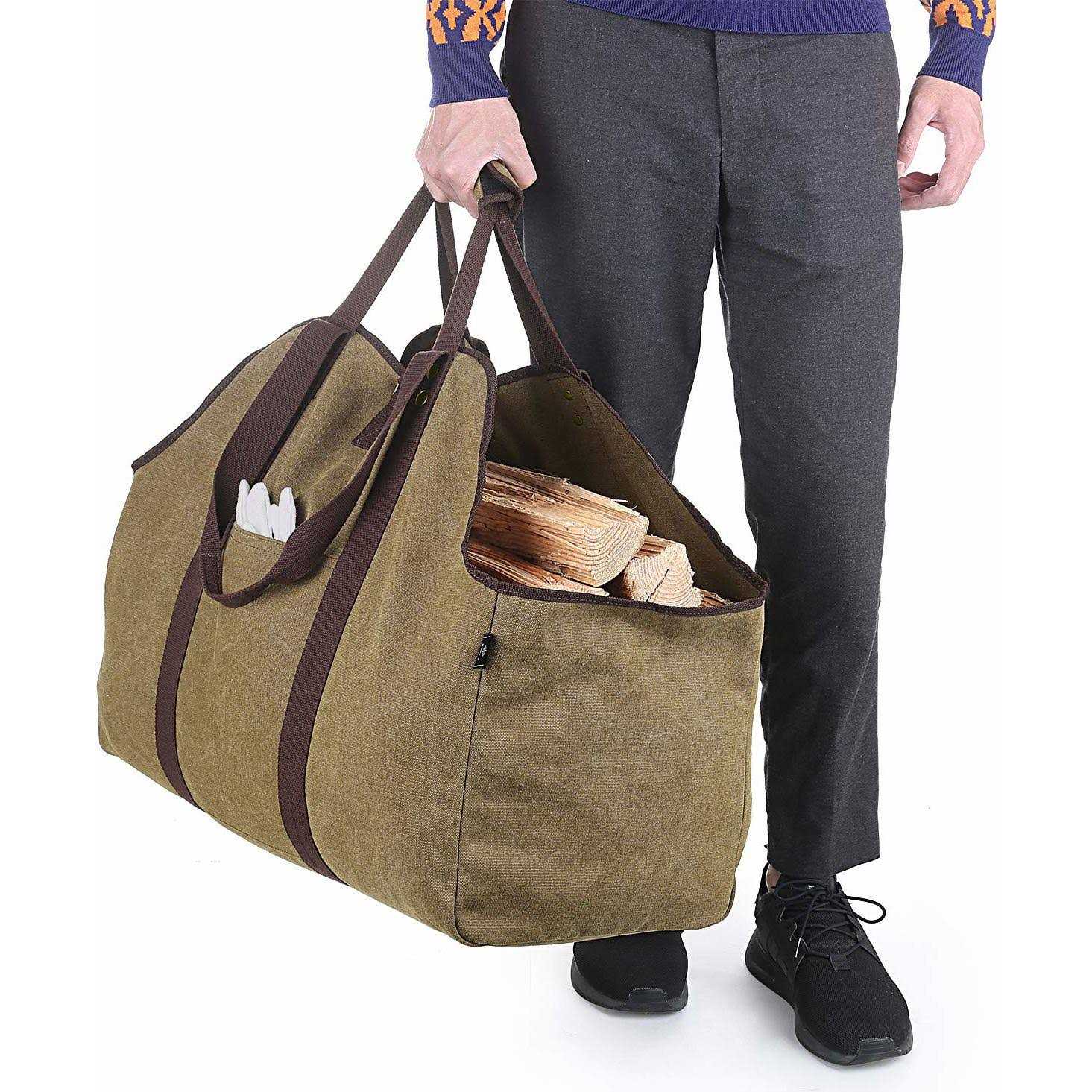 Bonthee Extra Large Waterproof Firewood Log Carrier Canvas Firewood Holder Indoor with Shoulder Strap and Top Handles Contained Weight-Relief Pad