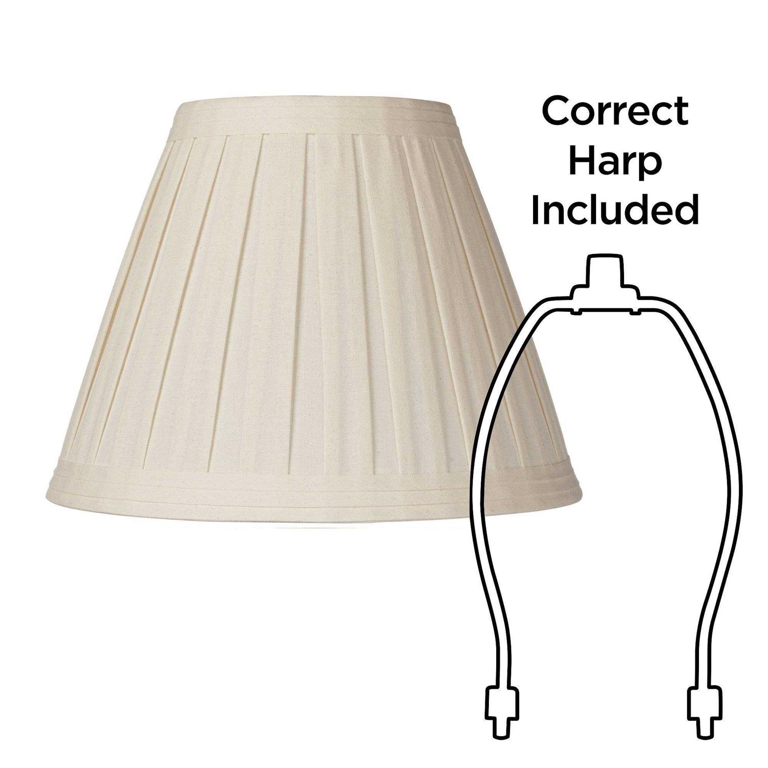 Springcrest Set of 2 Creme Linen Box Pleated Medium Drum Lamp Shades 7 Top x 14 Bottom x 11 High Replacement with Harp and Finial