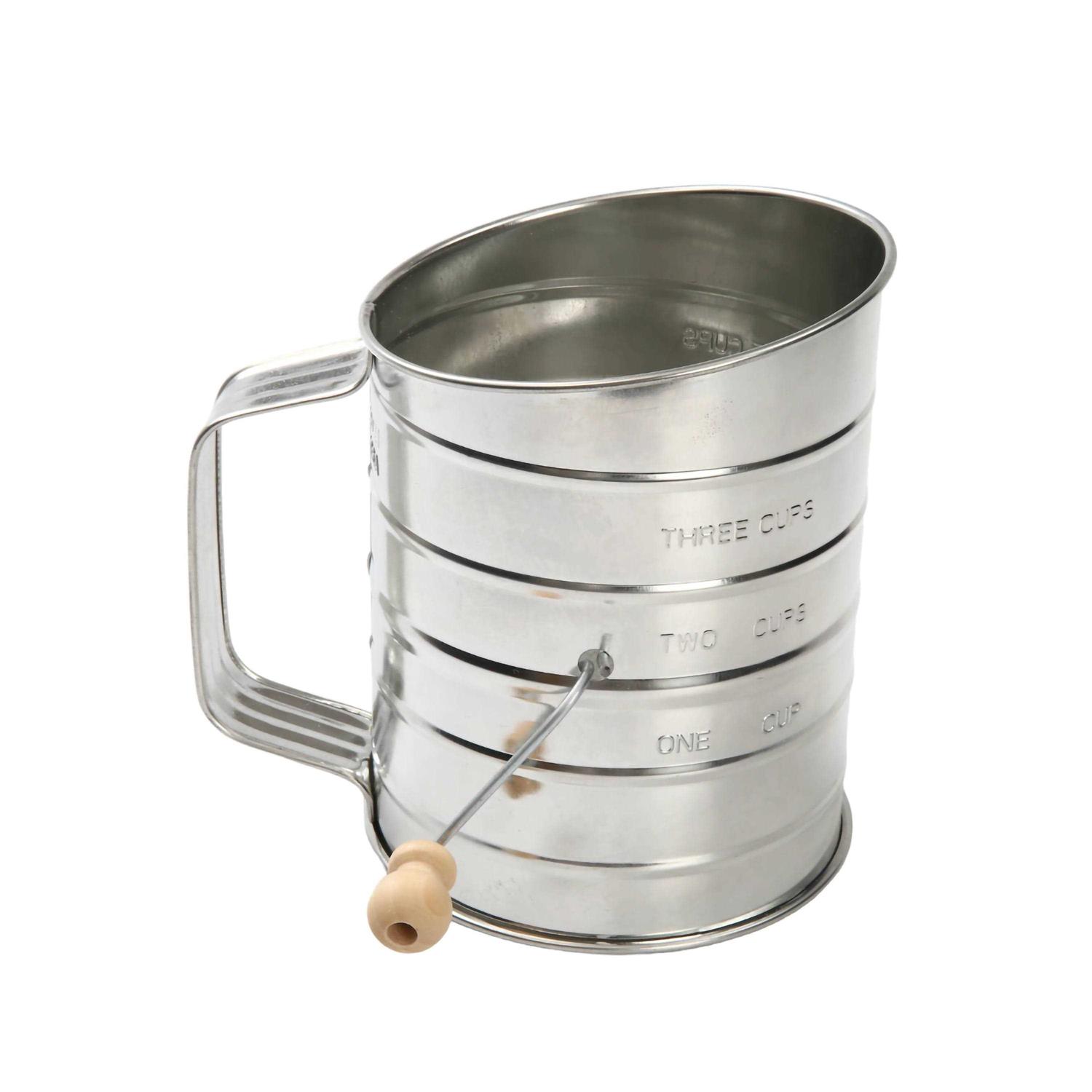 Mainstays Stainless Steel 3 Cup Flour Sifter with Beechwood Handle