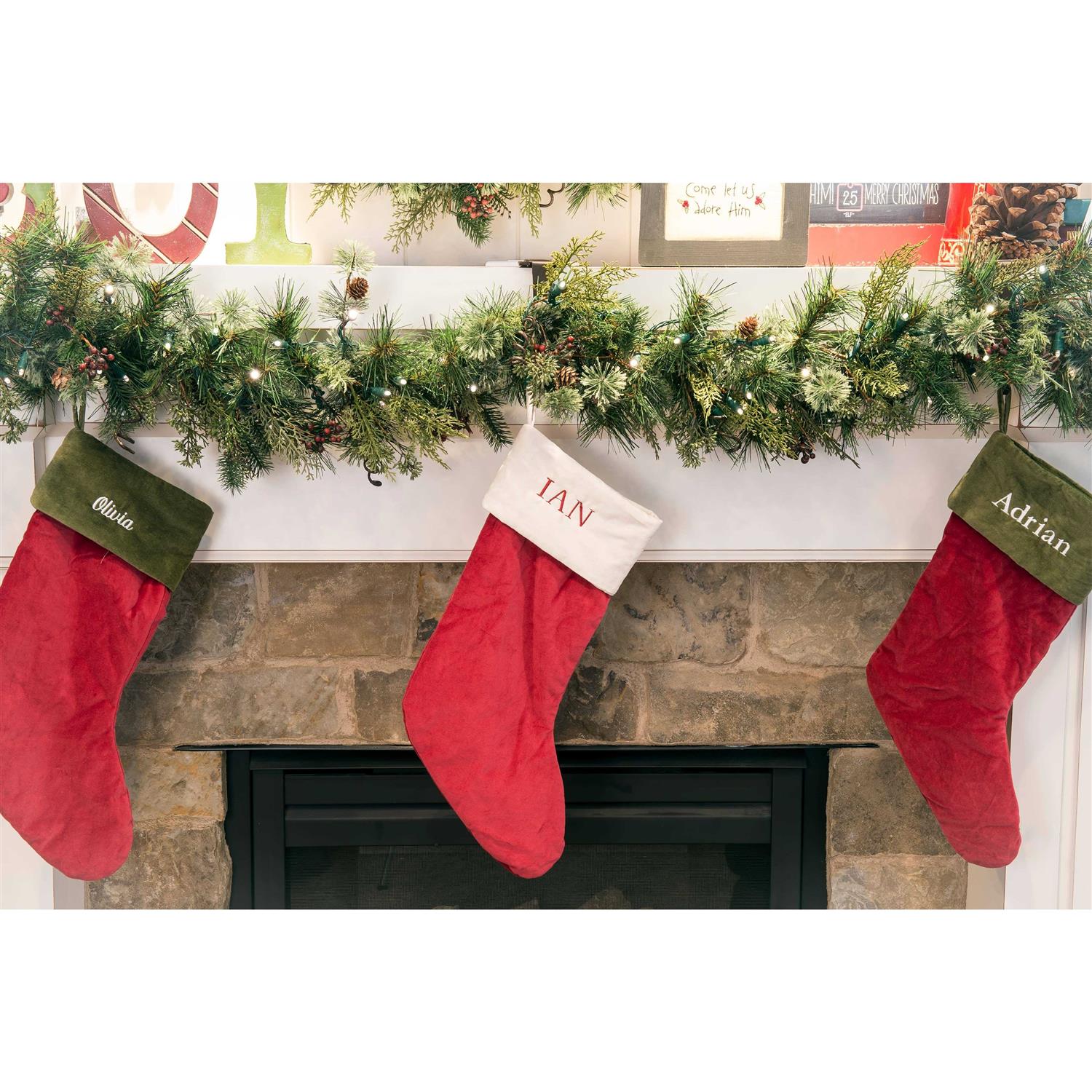 Village Lighting Garland and Stocking Mantle Hanger