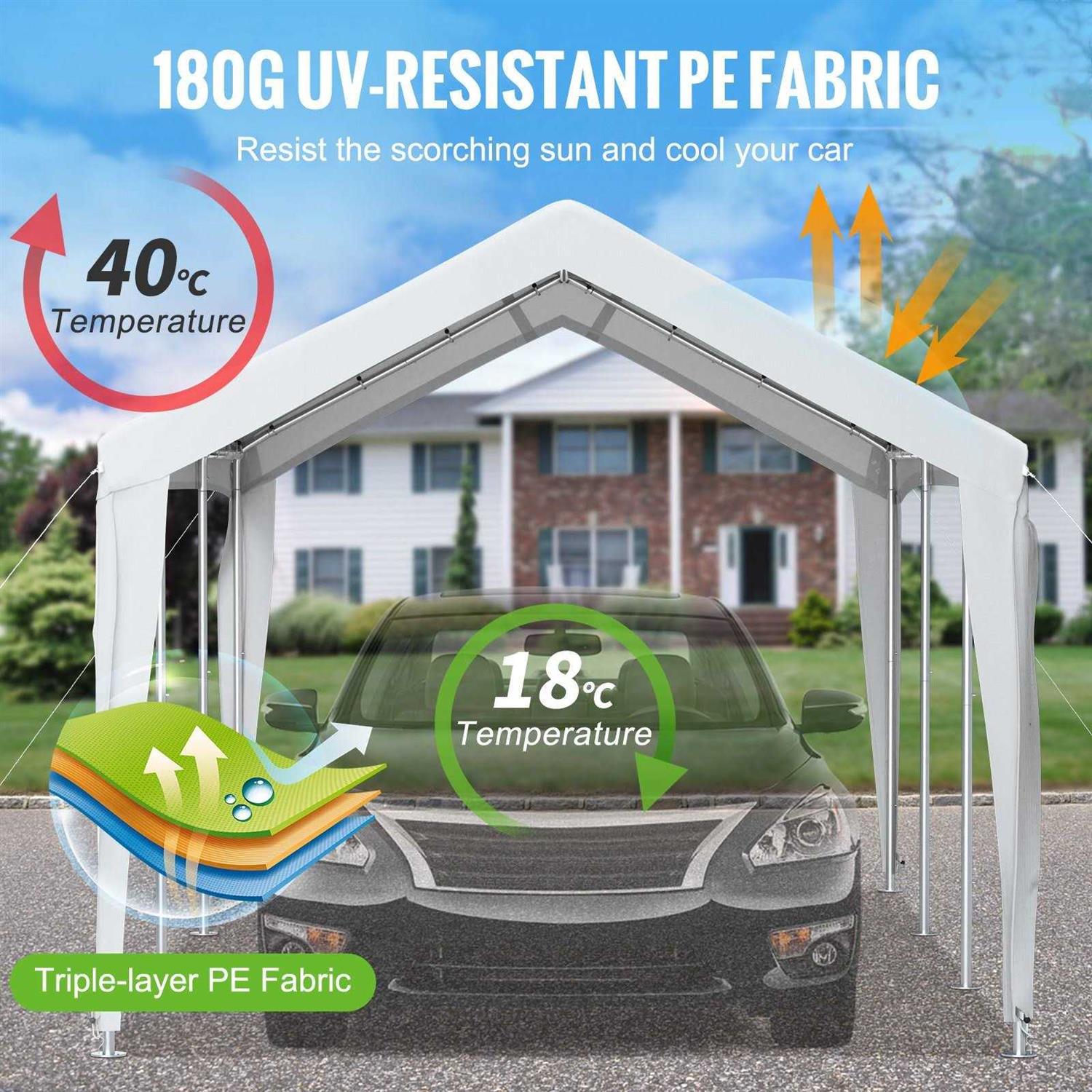 VEVOR 10 x 20 ft Carport Replacement Canopy Cover Ripstop Triple-layer PE Fabric Garage Top Tarp Shelter Cover