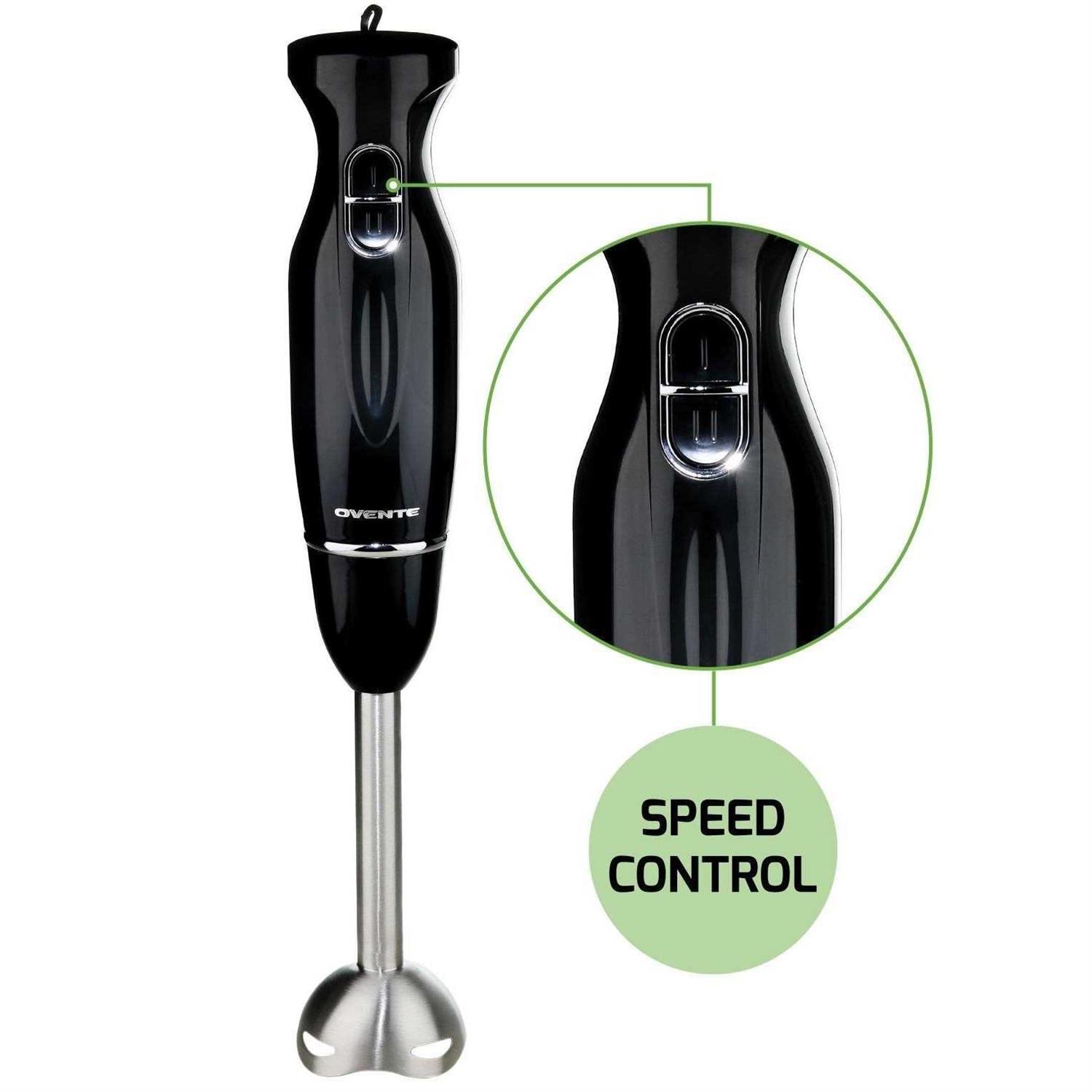 Ovente Electric Immersion Hand Blender 300 Watt 2 Mixing Speed with Stainless Steel Blades