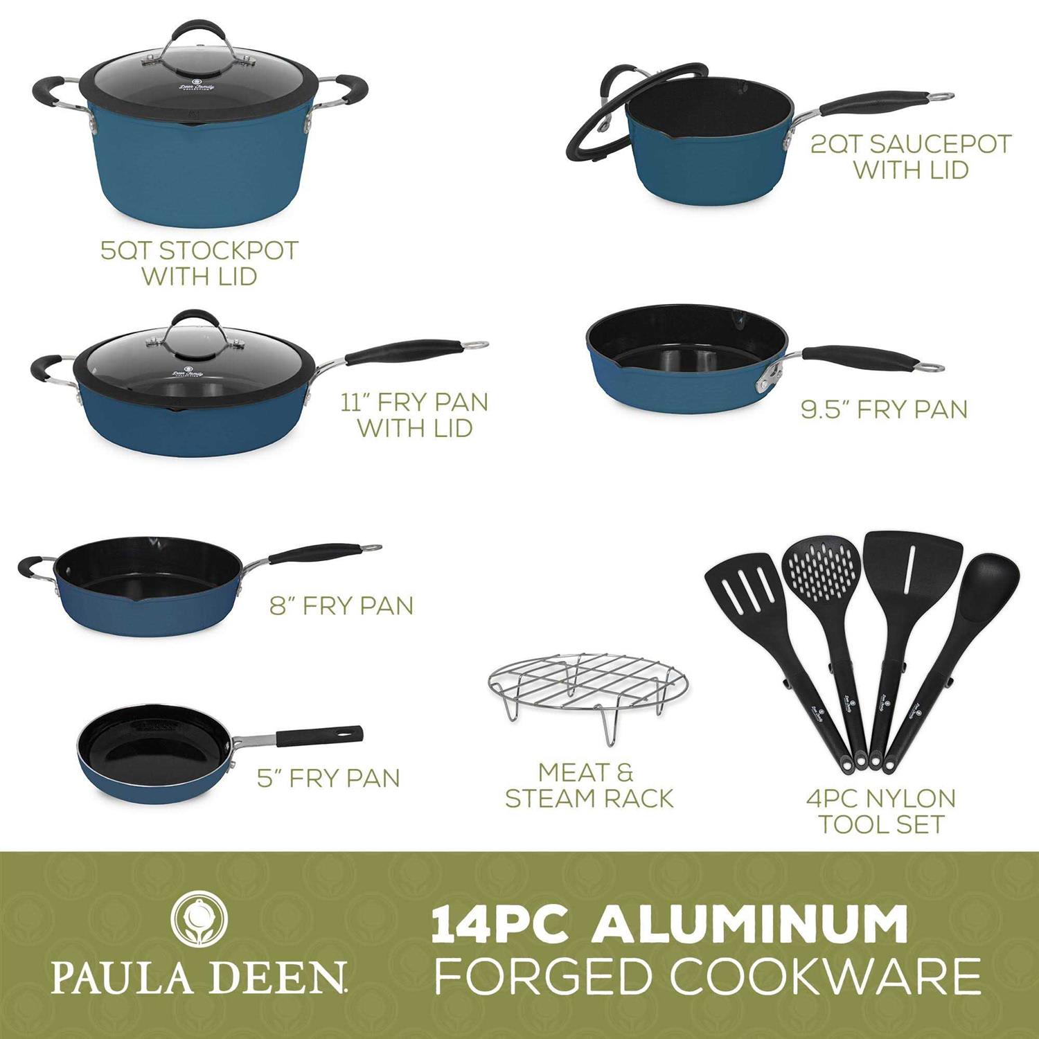 Paula Deen DFCW12SB Family 14 Piece Ceramic Non-Stick Cookware Set Savannah