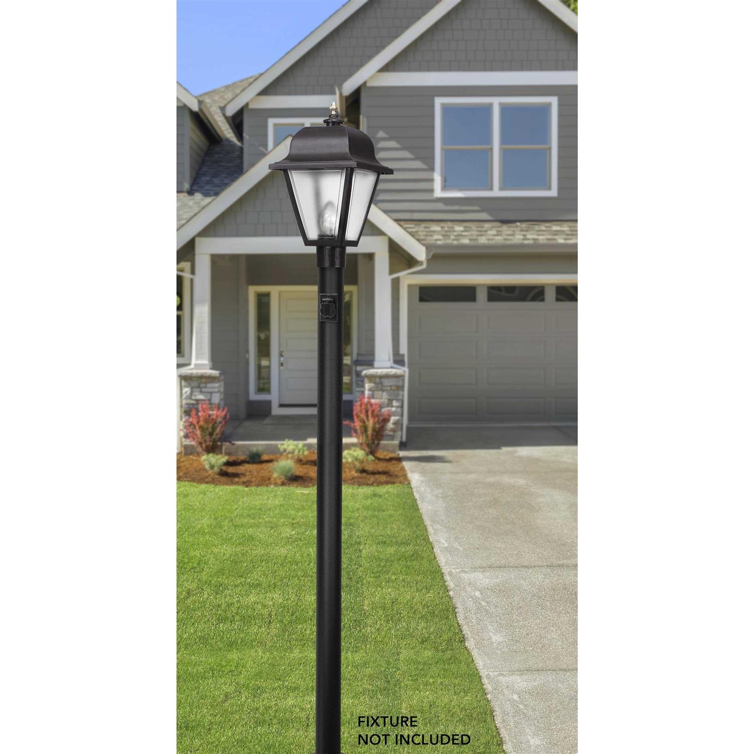 Solus 8 ft Outdoor Direct Burial Lamp Post with Convenience Outlet Fits 3 in. Post Top