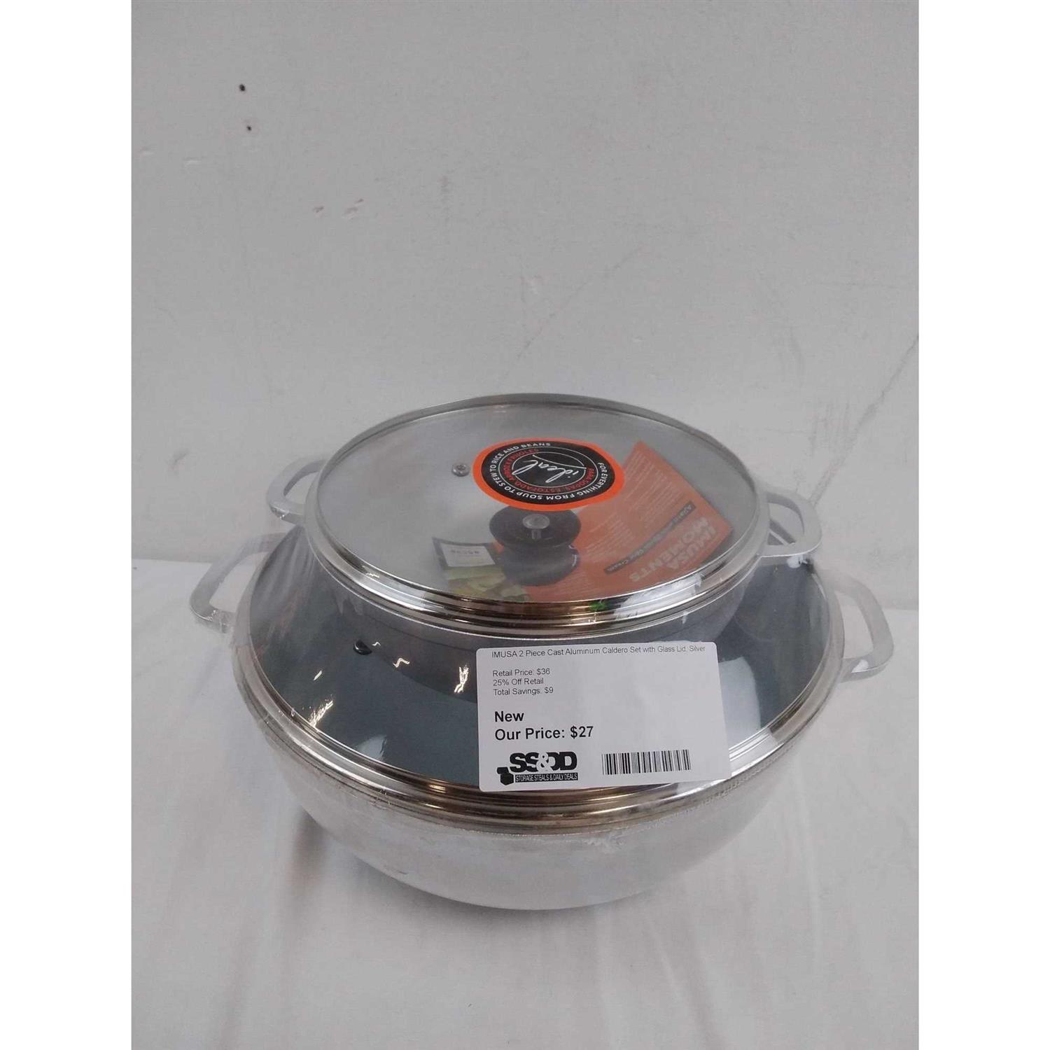 IMUSA 2 Piece Cast Aluminum Caldero Set with Glass Lid