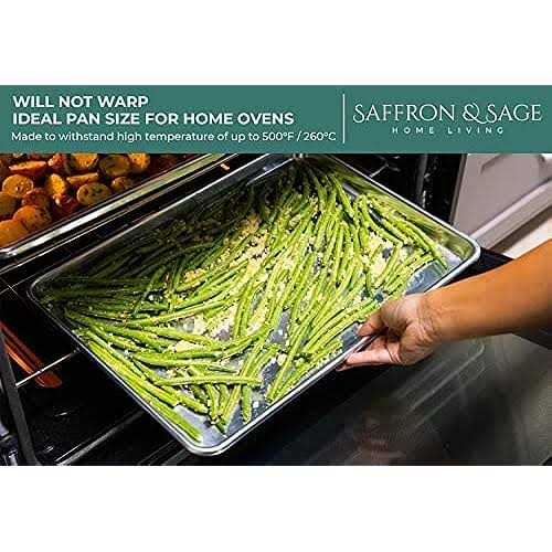 Commercial Quality Cookie Sheet Pan 2 Pack Aluminum Half Sheet Baking Pan by Saffron & Sage Home Living
