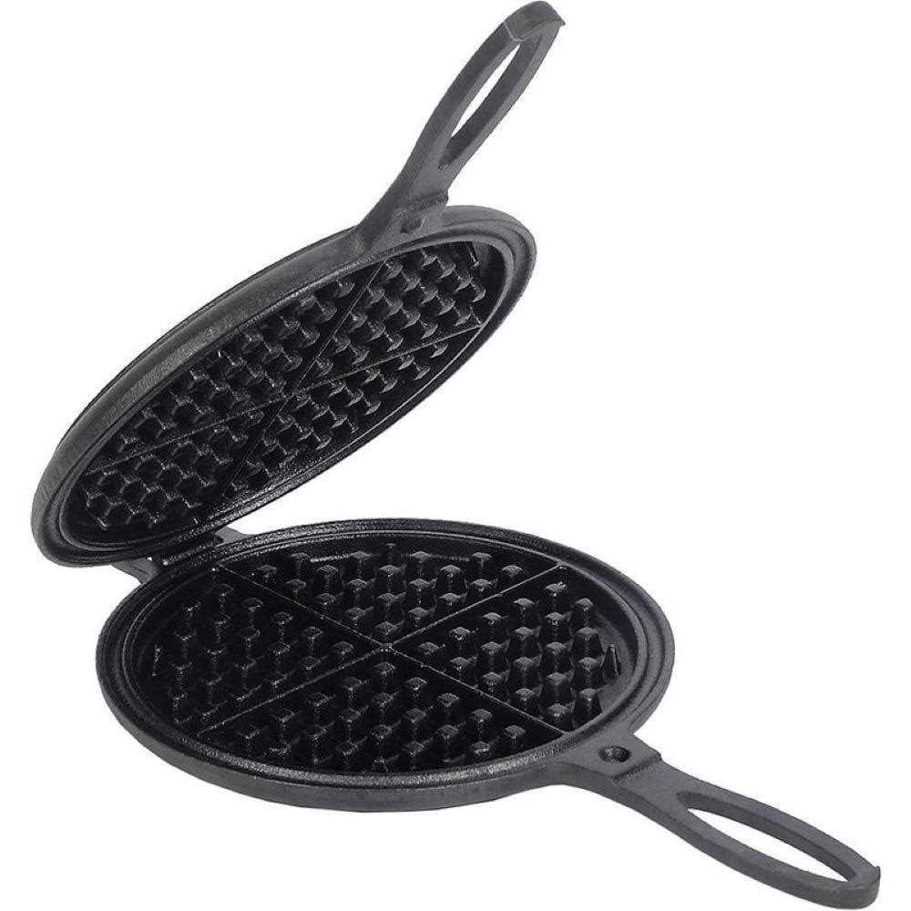 Lehman’s Cast Iron Waffle Maker Pre-Seasoned Stovetop 2 Piece Hinged Waffle Pan Makes 7 Round Waffles
