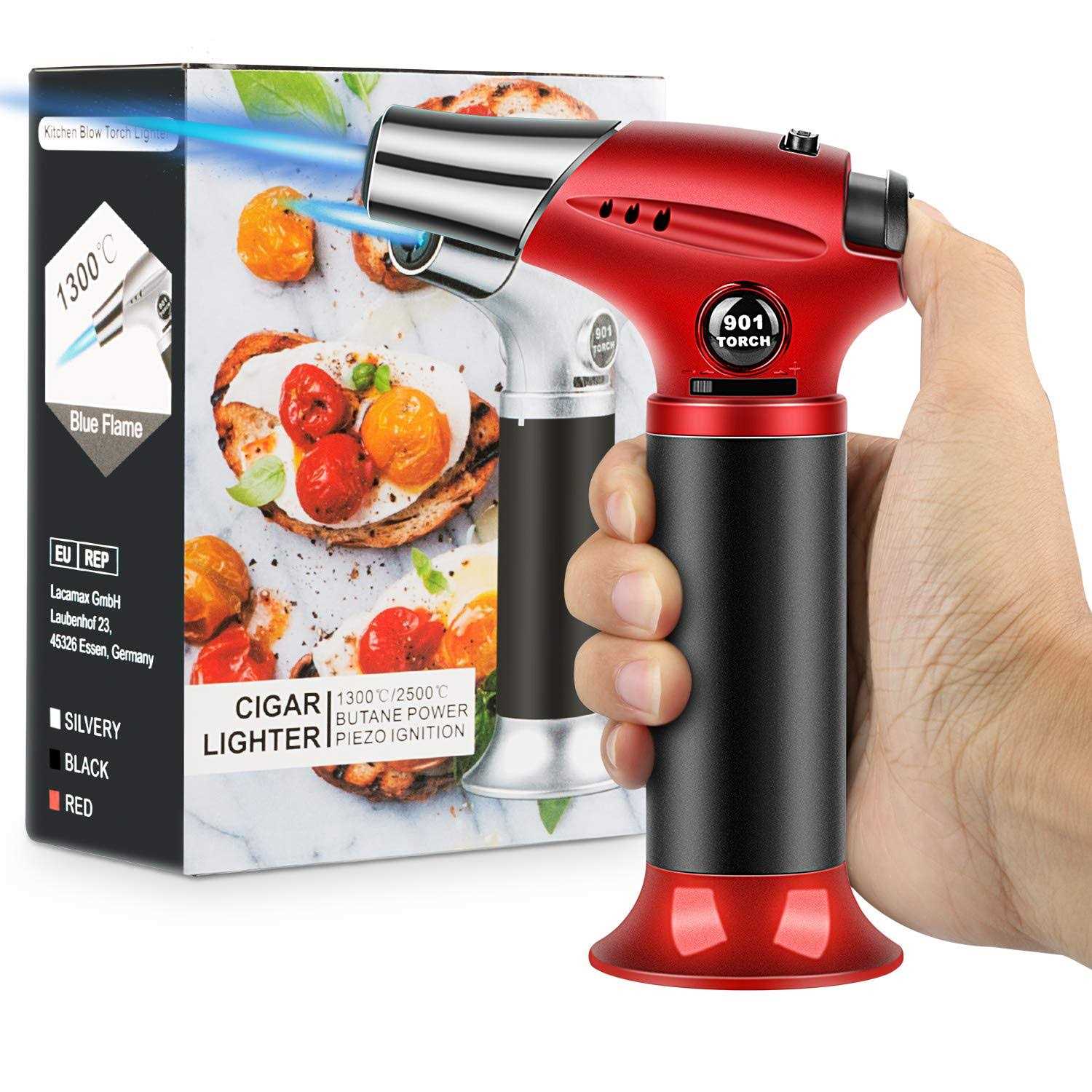 Tencoz Blow Torch Professional Kitchen Cooking Torch with Safety Lock Adjustable Flame Refillable Mini Blow Torch Lighter for Crafts Cooking BBQ Baking