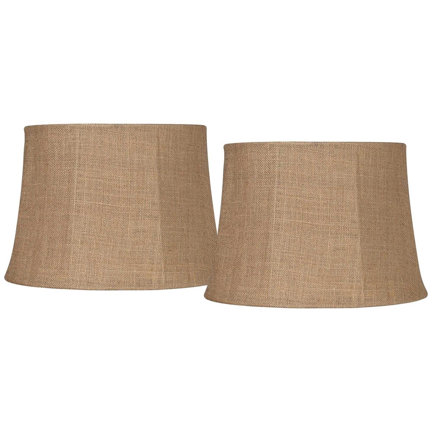 Springcrest Set of 2 Softback Drum Lamp Shades Natural Burlap Medium 12 inch Top x Bottom x 10 inch High Spider Harp Finial Fitting