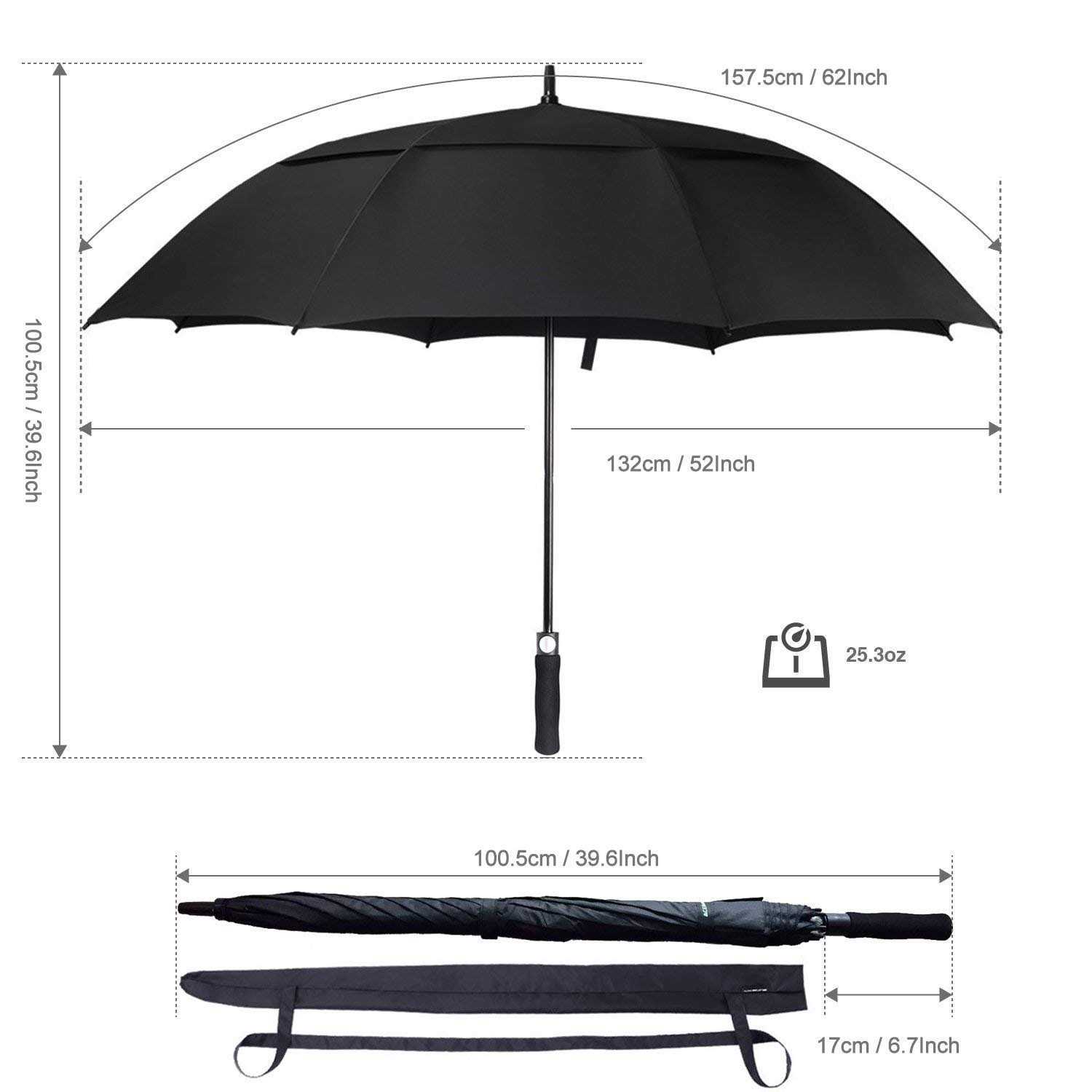 ACEIken Golf Umbrella Windproof Large 62 Inch Double Canopy Vented