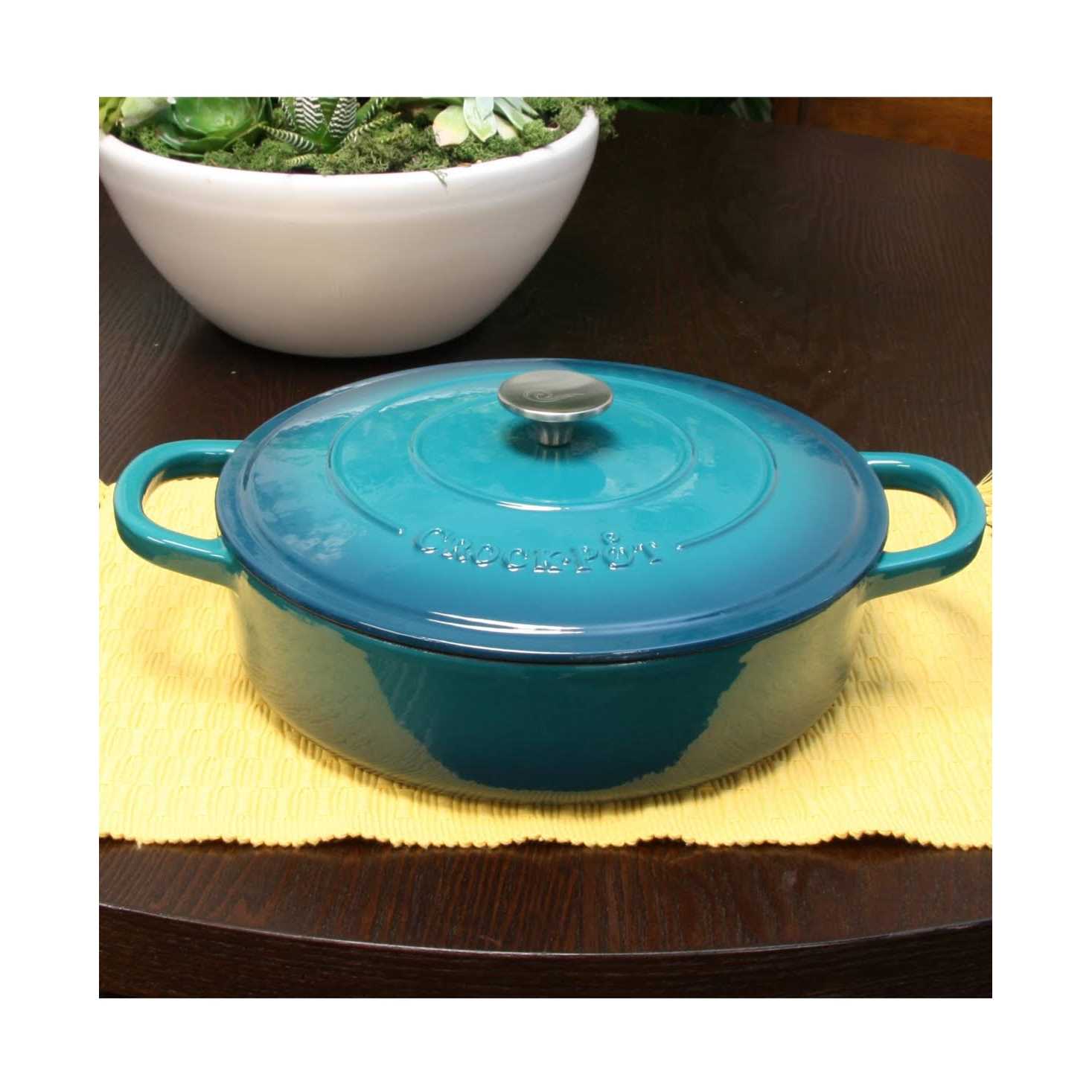 Crock Pot Artisan Enameled 5 Quart Cast Iron Round Braiser Pan Lid