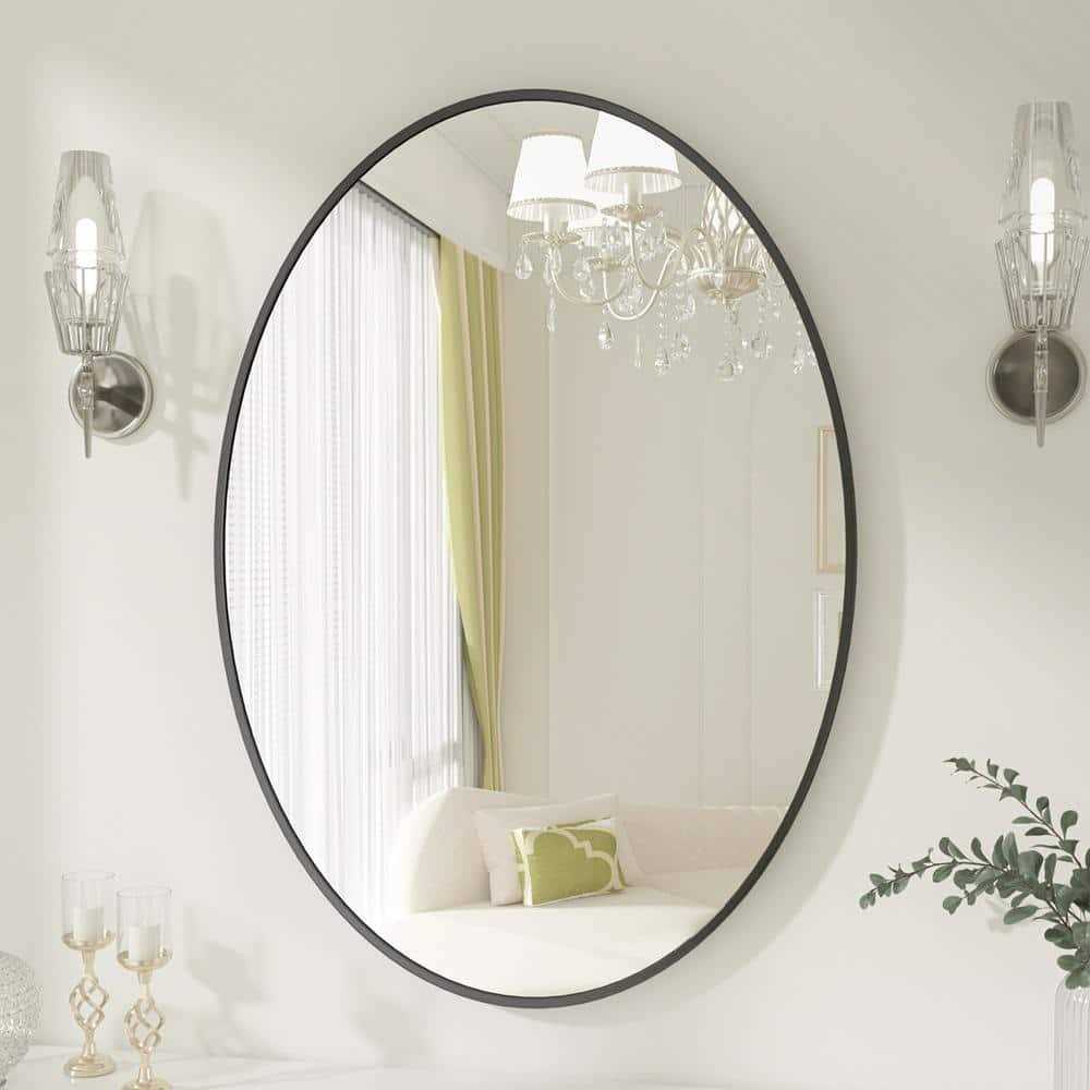 XRAMFY Oval Black Classic Aluminum Alloy Framed Wall Mirror
