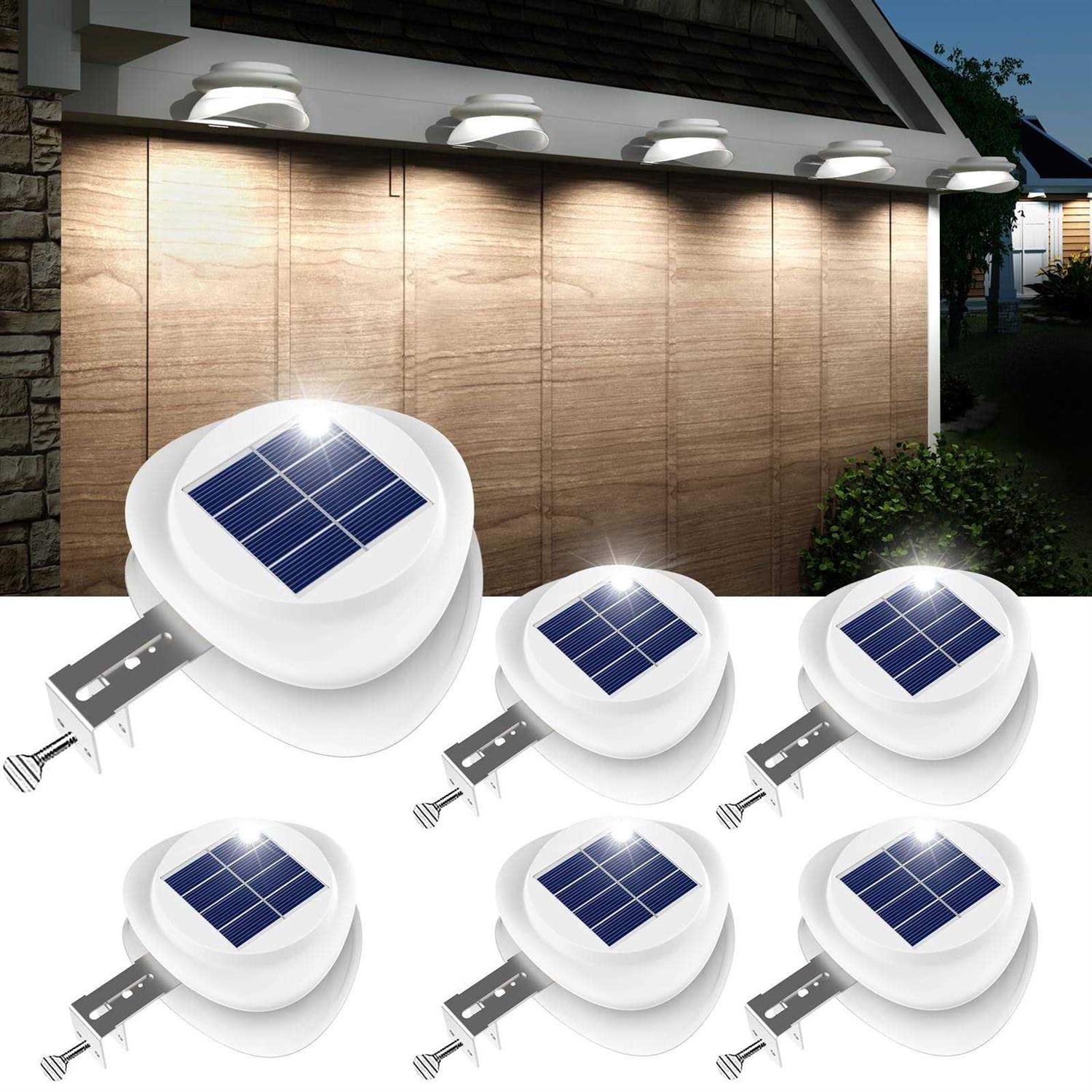 Roshwey Gutter Lights 6 Pack Solar Patio Decor Lights with 9 Led Waterproof Fence Lights for Eaves Garden Landscape Pathway