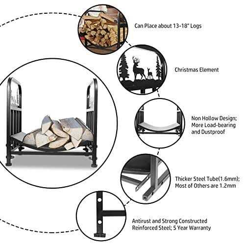 Firewood Rack Outdoor-Heavy Duty Indoor Wood Storage Black Powder Coated Steel Log Rack Wood Holder for Fireplace,Patio