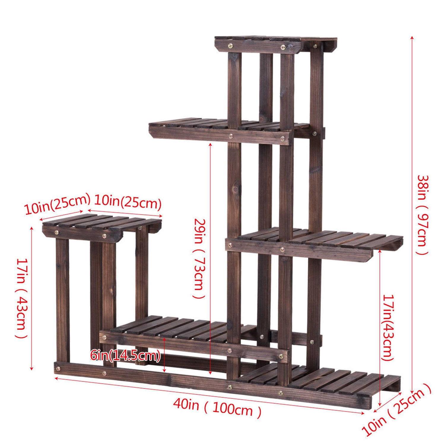 Costway 6 Garden Wooden Shelf Storage Plant Rack Stand