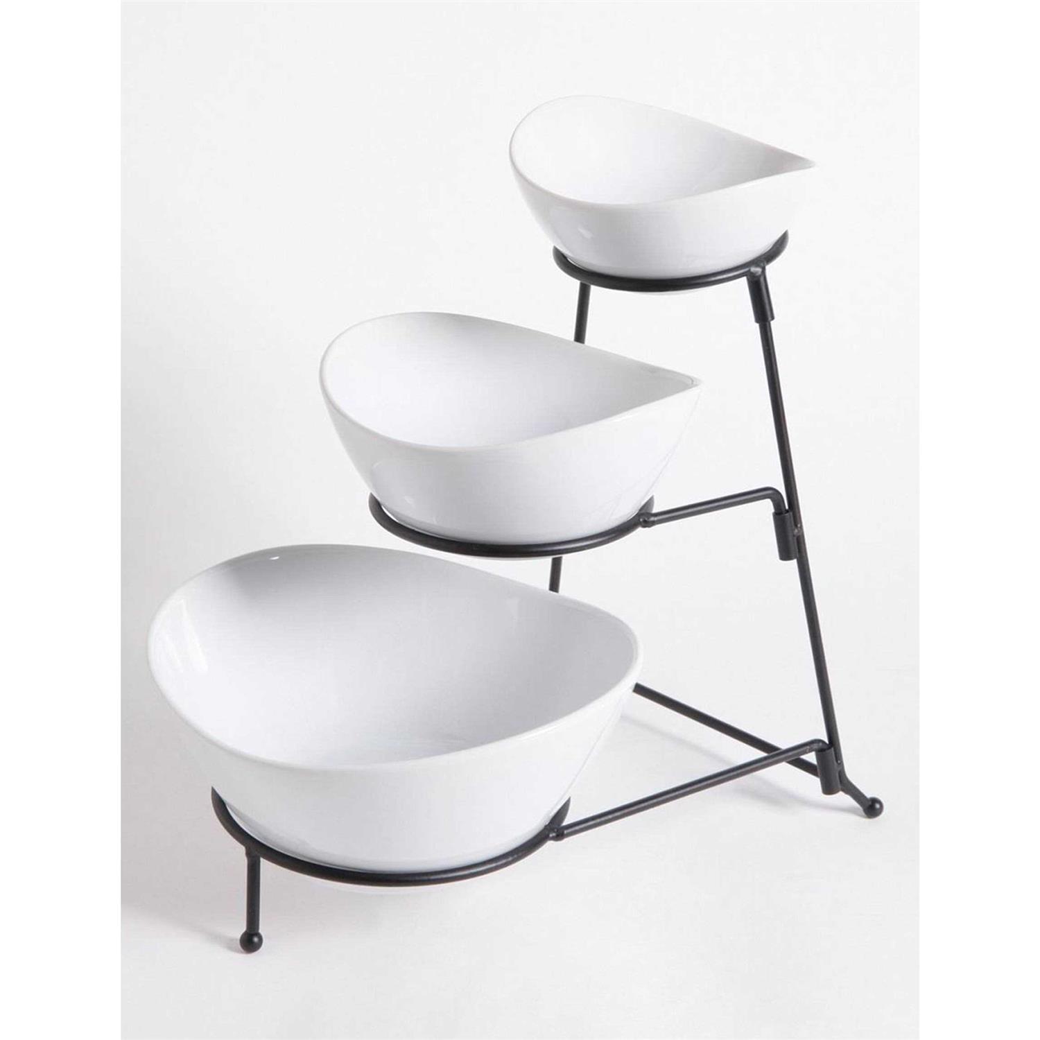 Gibson Elite Gracious Dining 3 Tier Bowl Server Set with Metal Stand