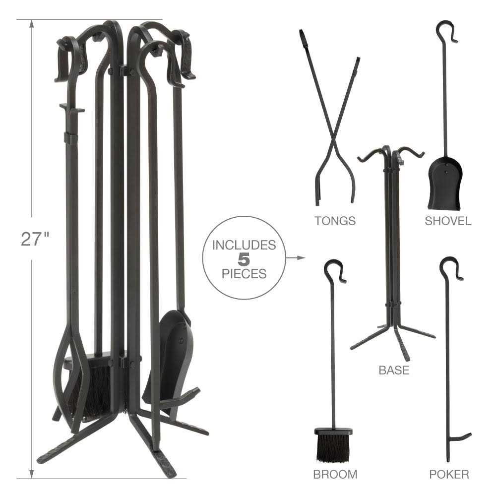 Uniflame 5 Piece Black Wrought Iron Fireset