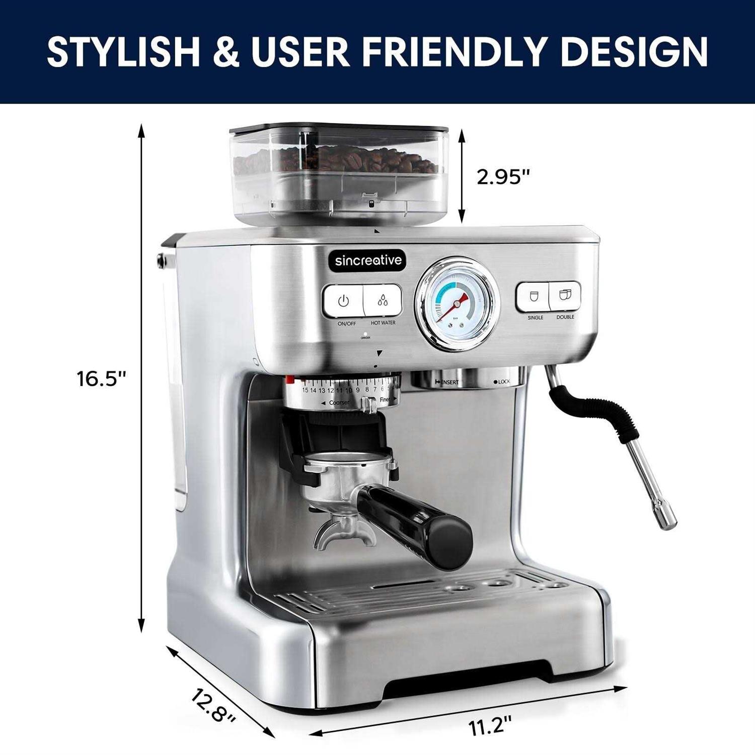 Sincreative 20 Bar All in One Espresso Machine with Grinder and Milk Frother