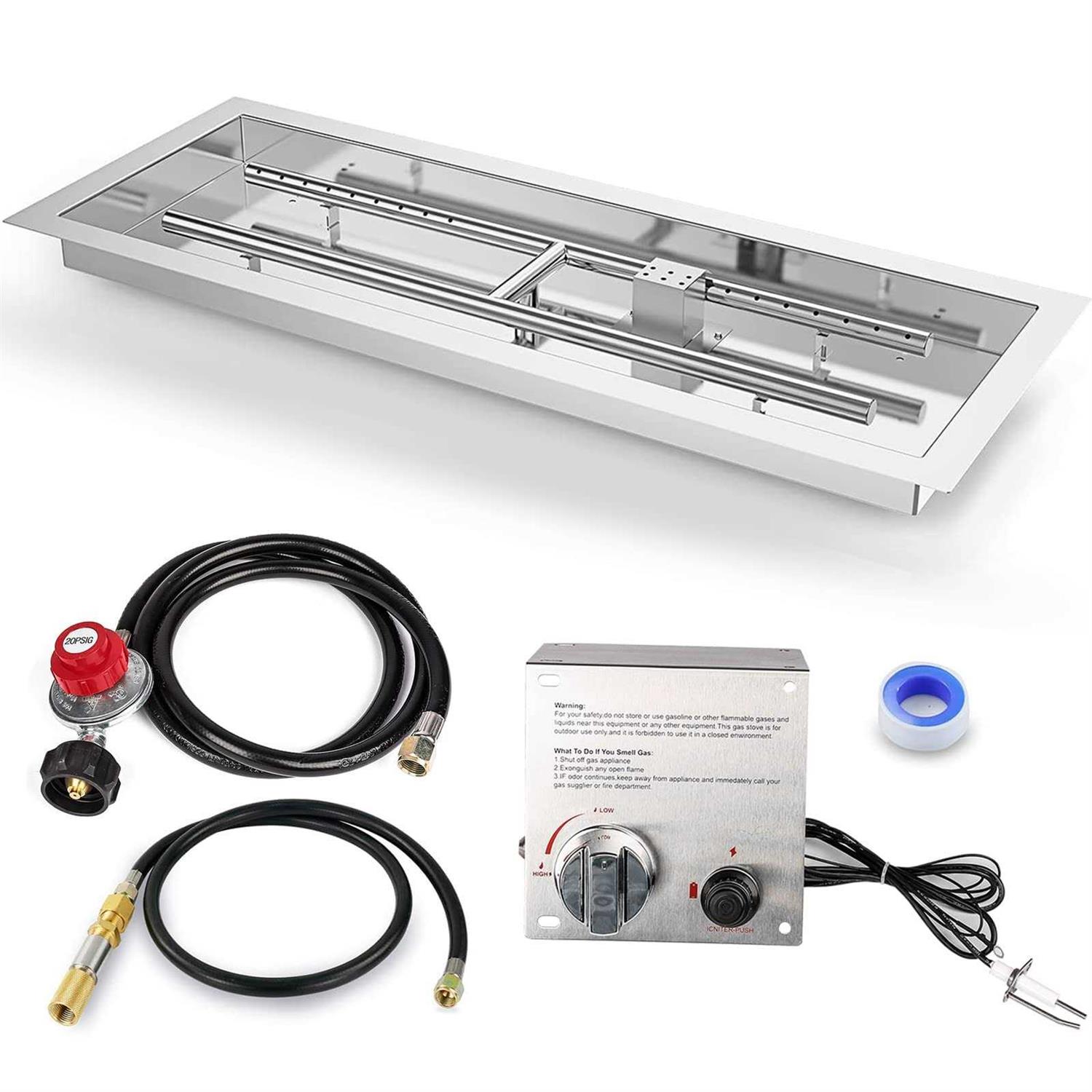 GRISUN Drop-in Fire Pit Kit H-Shape Burner with Pan