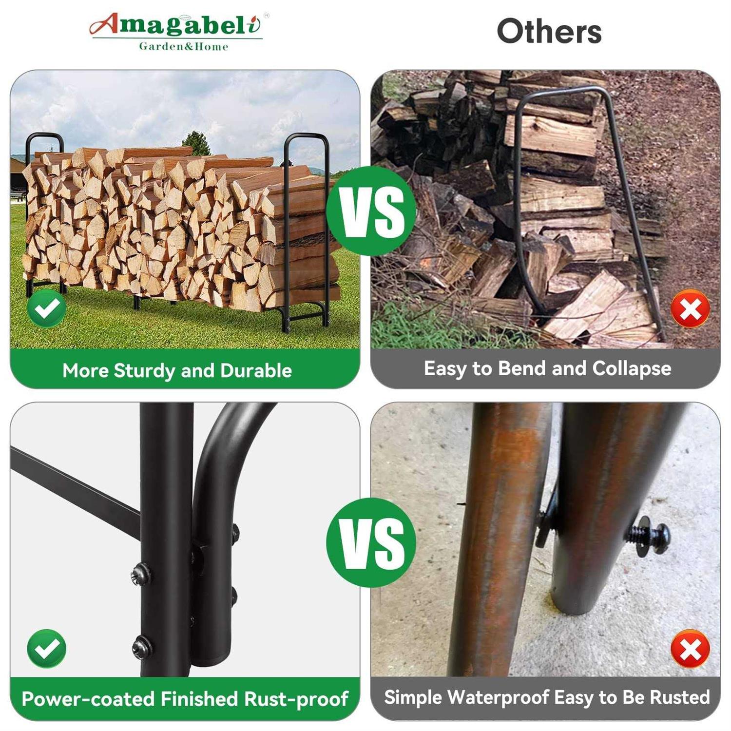 Amagabeli Garden Home 8ft Firewood Log Rack With Cover Combo Set Waterproof Outdoor Log Holder Fireplace Heavy Duty Wood Stacker Patio Pit Storage